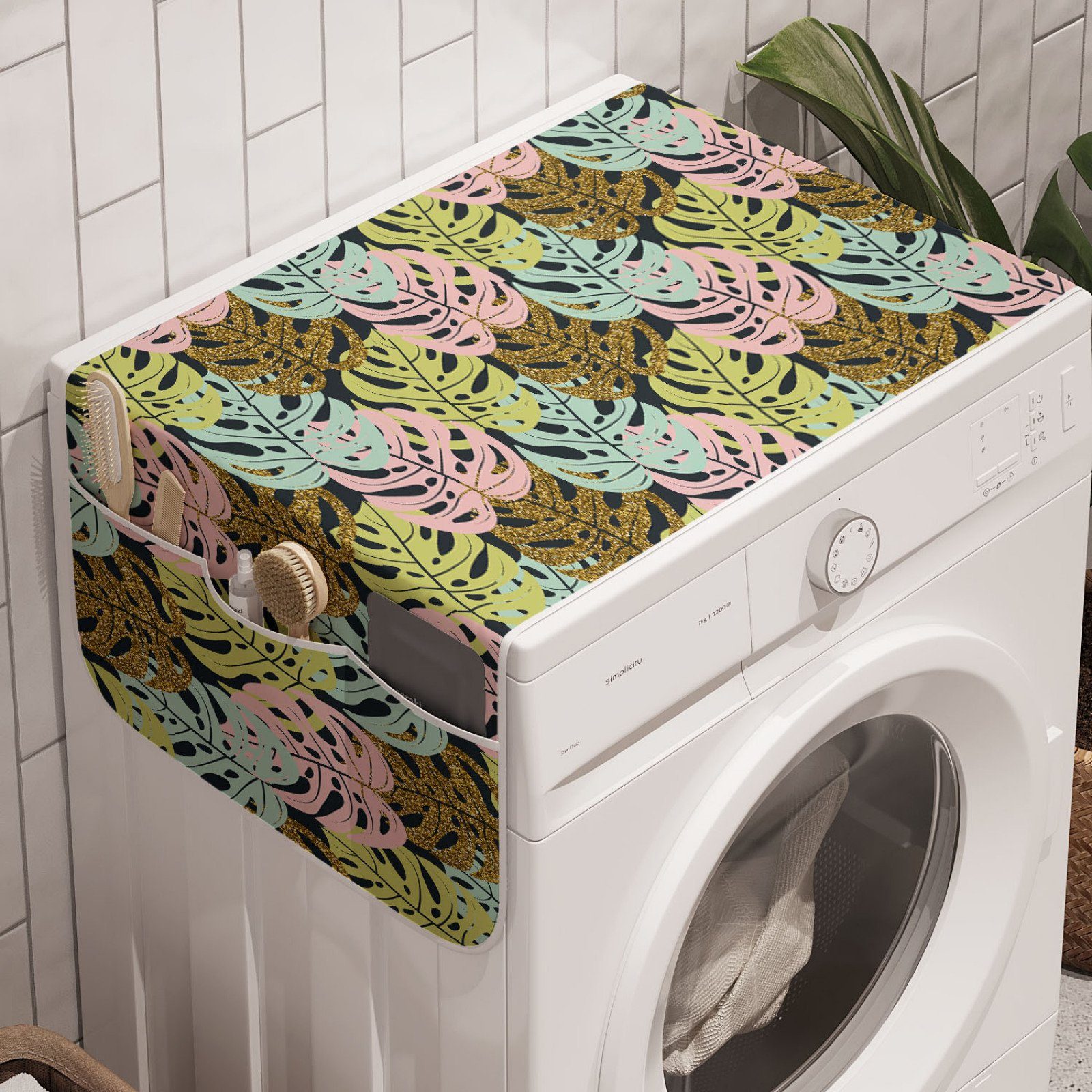 Tropische Blätter-Muster und Anti-Rutsch-Stoffabdeckung Abakuhaus für Bunt Badorganizer Trockner, Waschmaschine