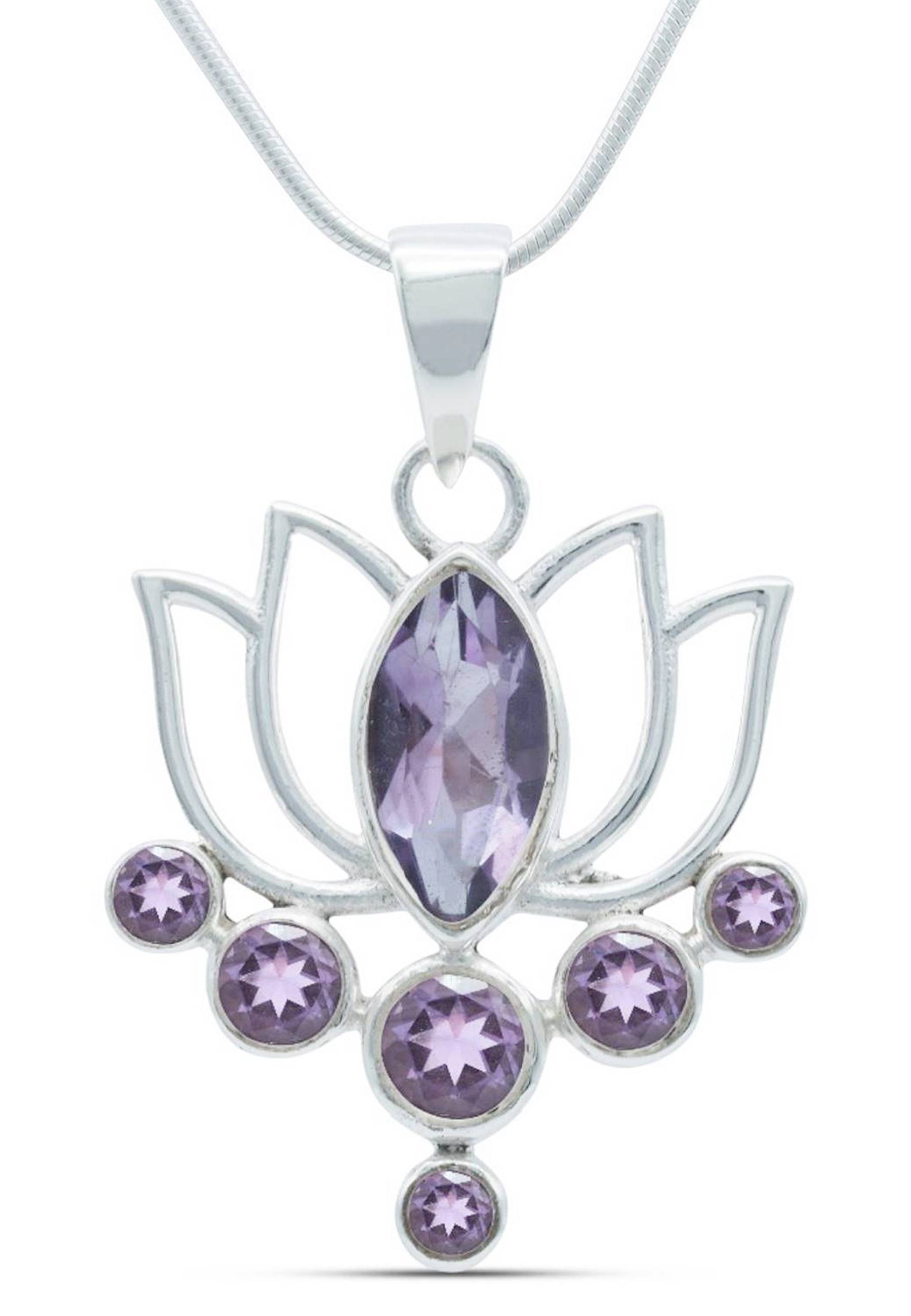 mantraroma Kette mit Anhänger 925er SilbermitAmethyst facettiert