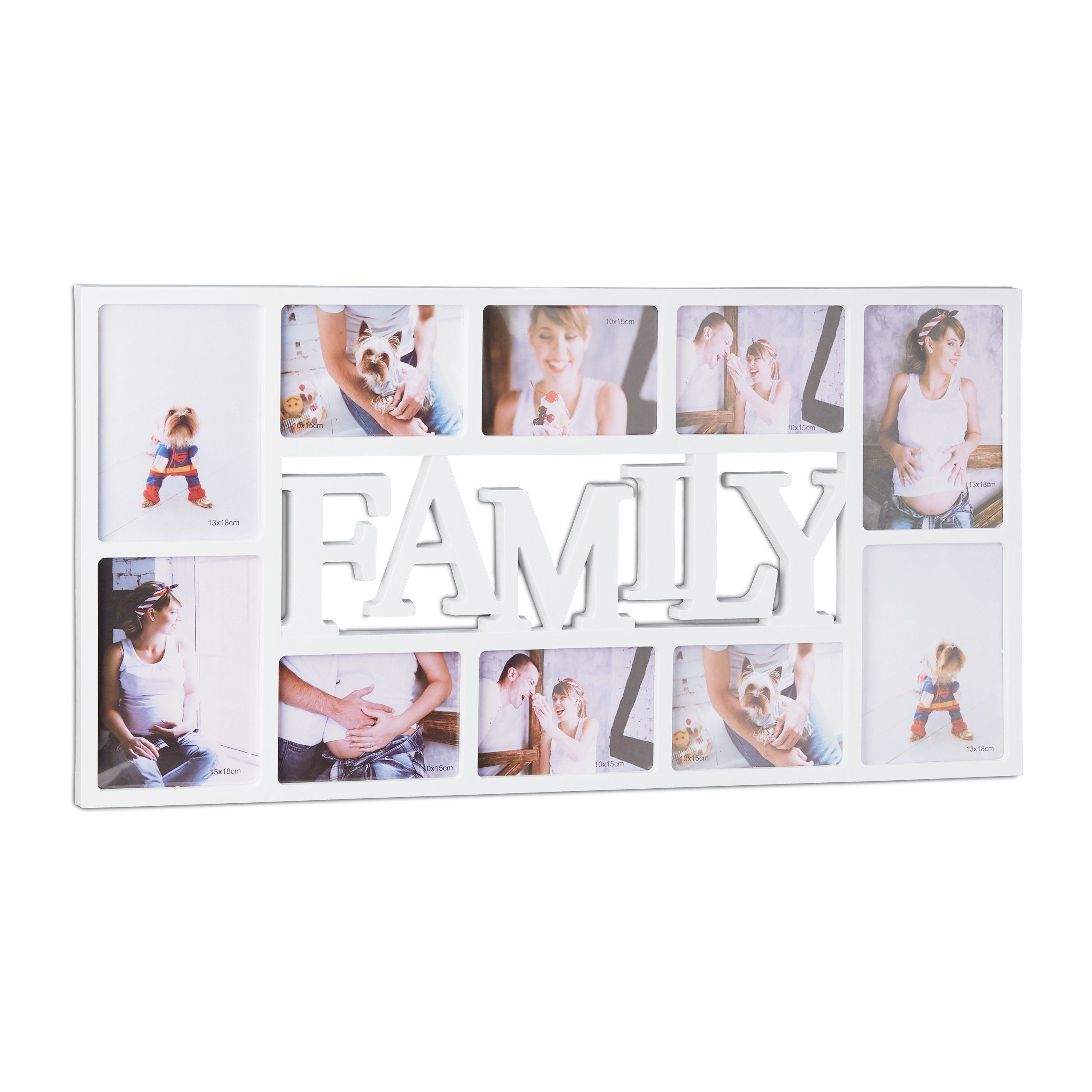 relaxdays Collagerahmen Bilderrahmen Familie für 10 Fotos, Weiß Weiß Transparent