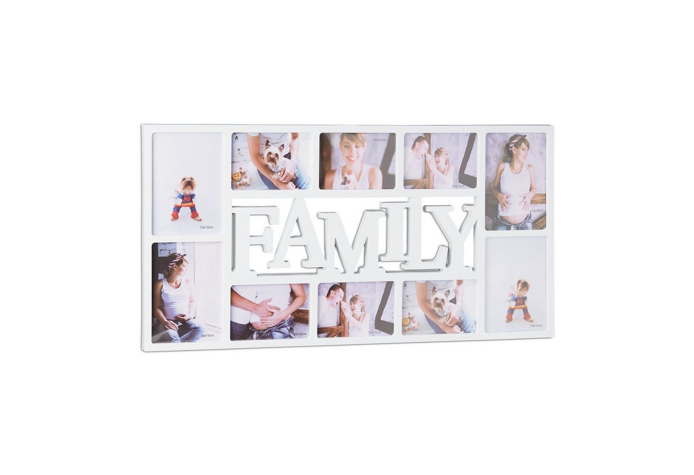 relaxdays Collagerahmen Bilderrahmen Familie für 10 Fotos, für 10 Bilder (1 St), weiß