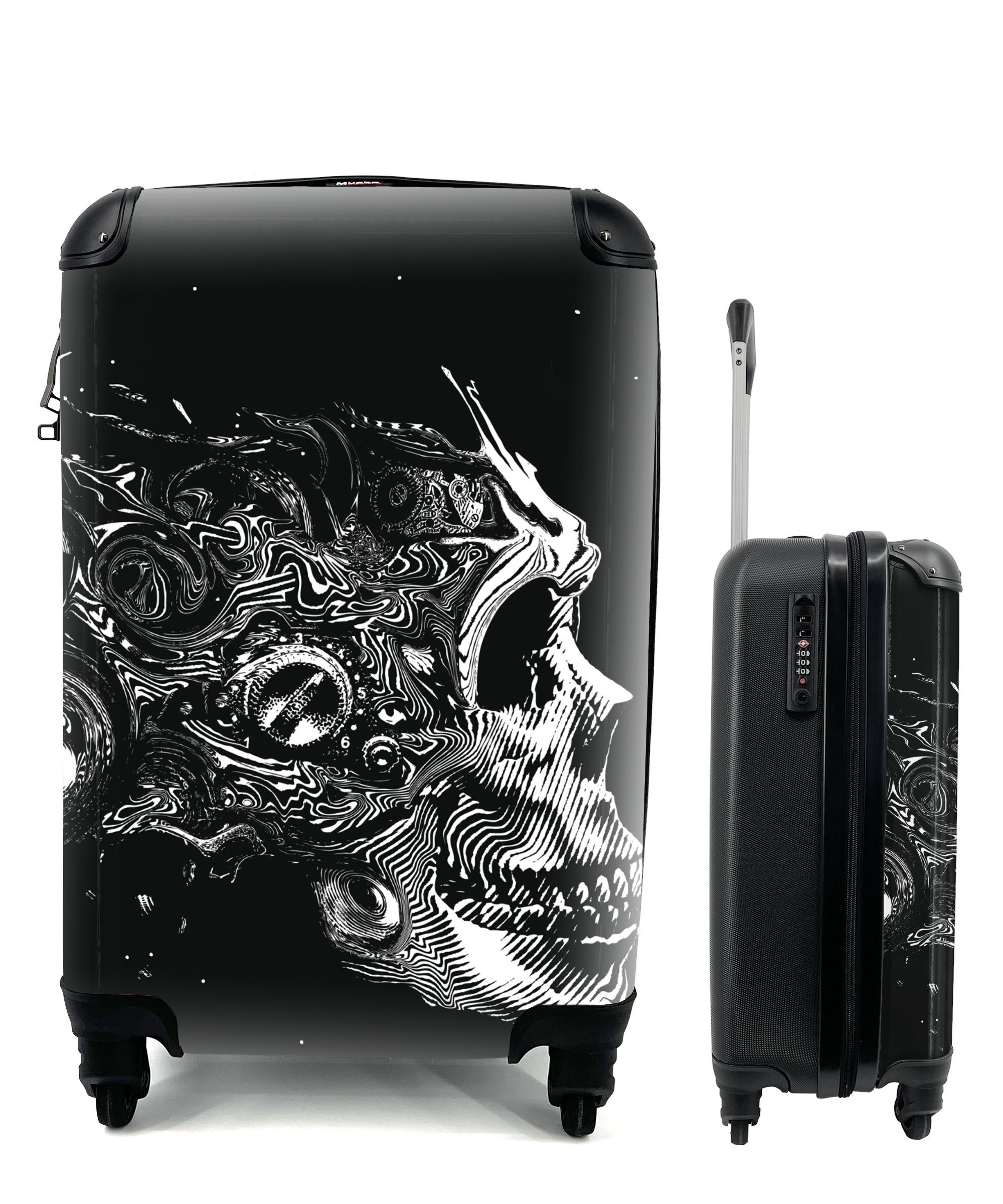 MuchoWow Handgepäckkoffer Eine Illustration eines verblassenden Schädels, 4 Rollen, Reisetasche mit rollen, Handgepäck für Ferien, Trolley, Reisekoffer