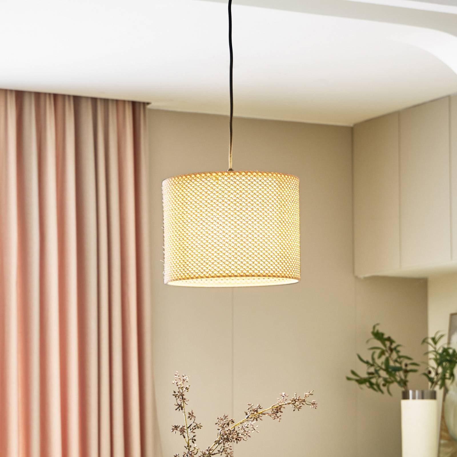 Lindby Hängeleuchte Soula, Ø 26 cm, beige, Kunststoff, E27 günstig online kaufen