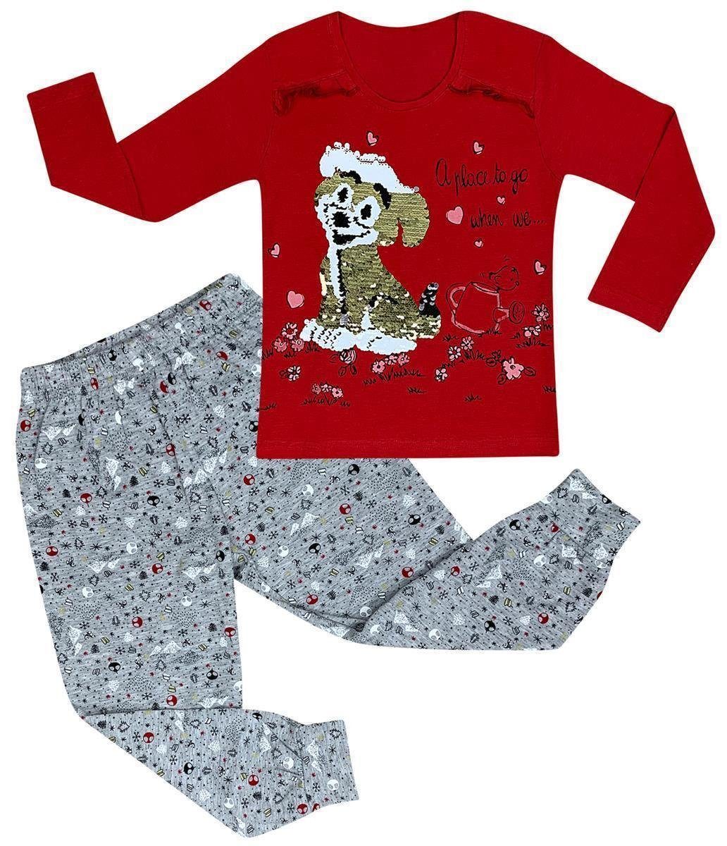 LOREZA Pyjama Mädchen Pyjama Set langarm Schlafanzug Hausanzug Baumwolle (Set, 2 tlg)