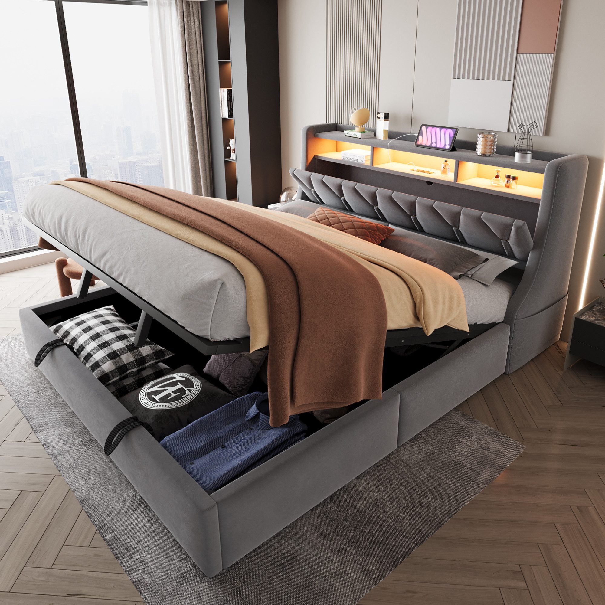 Celya Polsterbett 180x200cm Doppelbett, umklappbares Polsterkopfteil günstig online kaufen