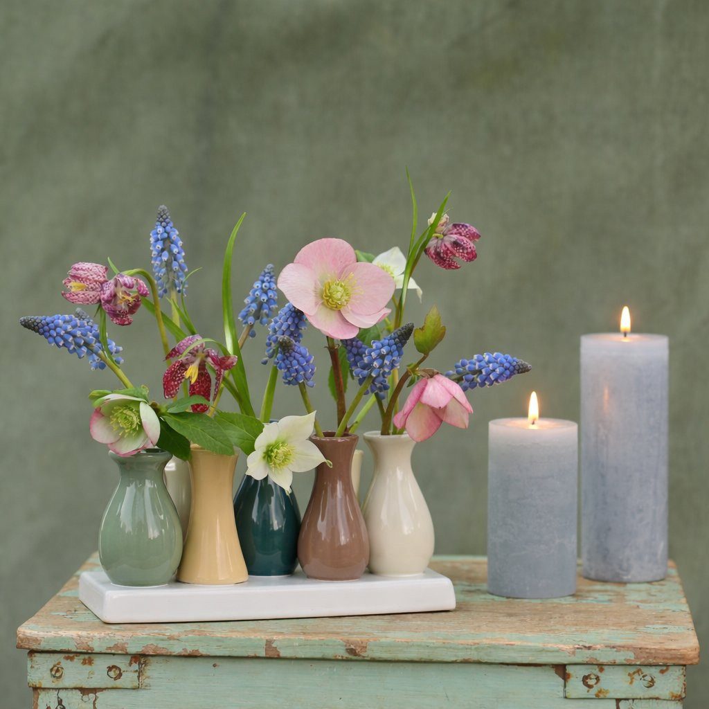 WestCraft Dekovase Handgefertigte kleine Keramik Deko Blumenvasen Set aus 7 Vasen in bunt (1 St), dekorative Keramikvasen auf festem Sockel, hübsche Mini Vase – Bild 3 von 5