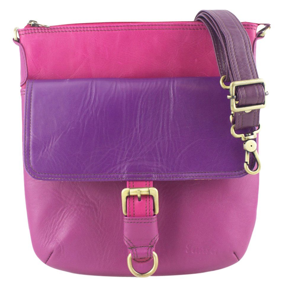 Sunsa Umhängetasche Leder Damen bunte Crossbody Bag Crossover, echt Leder aus Lederresten