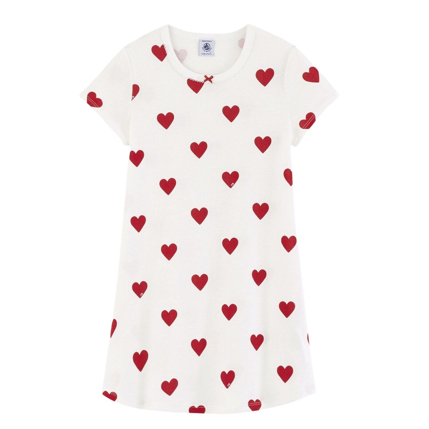 Petit Bateau Nachthemd Petit Bateau Nachthemd kurzarm weiss allover Herz Print 4-12 Jahre