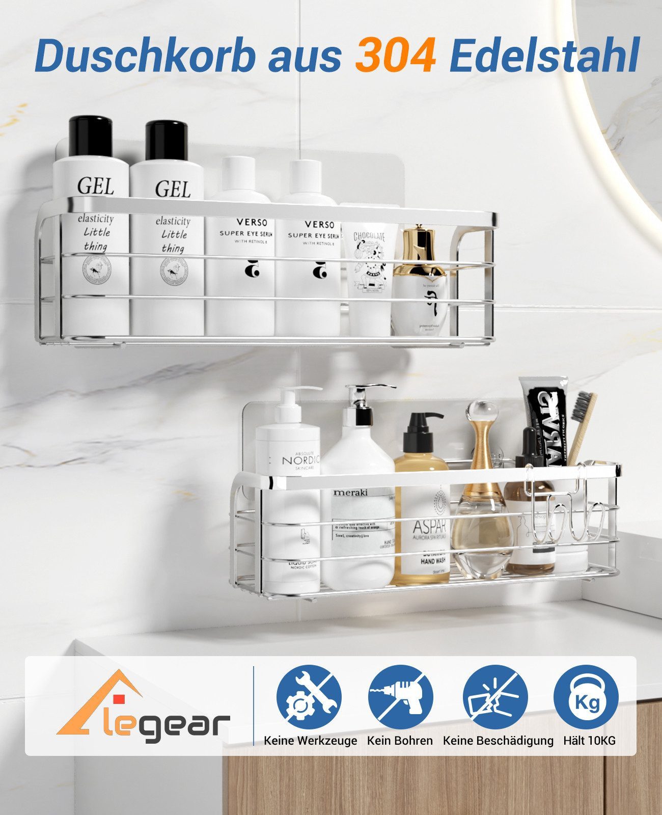 Elegear Duschablage Duschregal ohne Bohren, 2 Stück shampoo halter bad, bad günstig online kaufen
