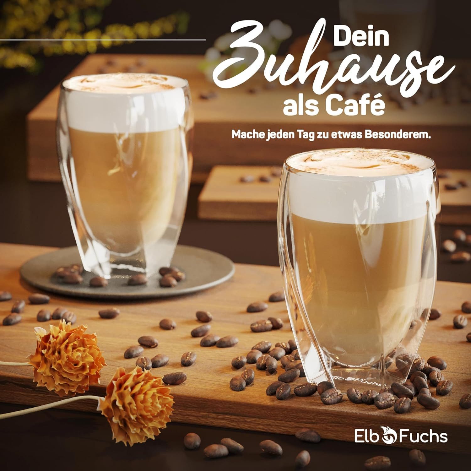 ElbFuchs Latte-Macchiato-Glas Barcelona Curved, 350ml, Borosilikatglas, 2-tlg., Doppelwandiger Thermoeffekt
