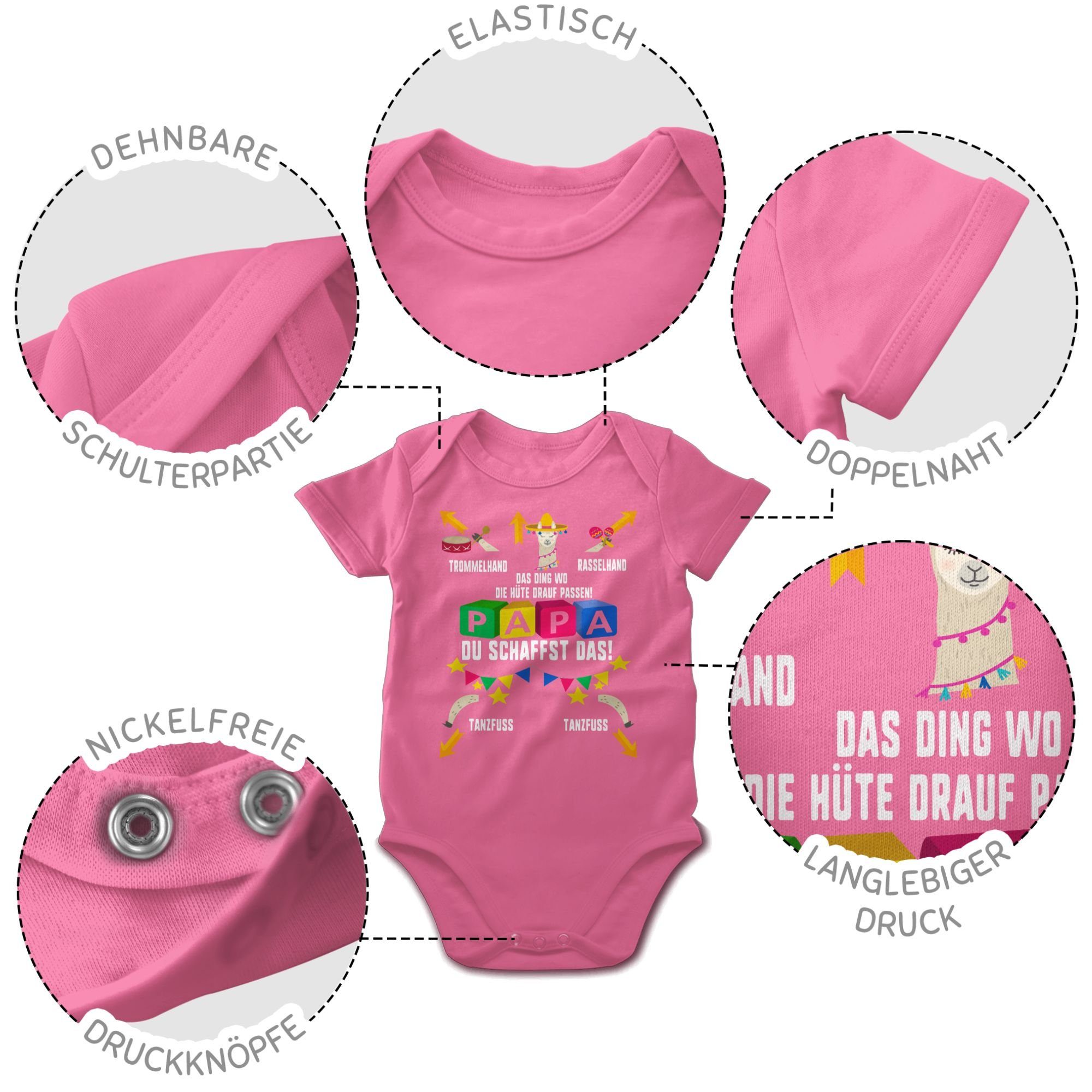 Shirtracer Papa das Baby Pink 2 & Junge Shirtbody schaffst du Strampler Mädchen Lama