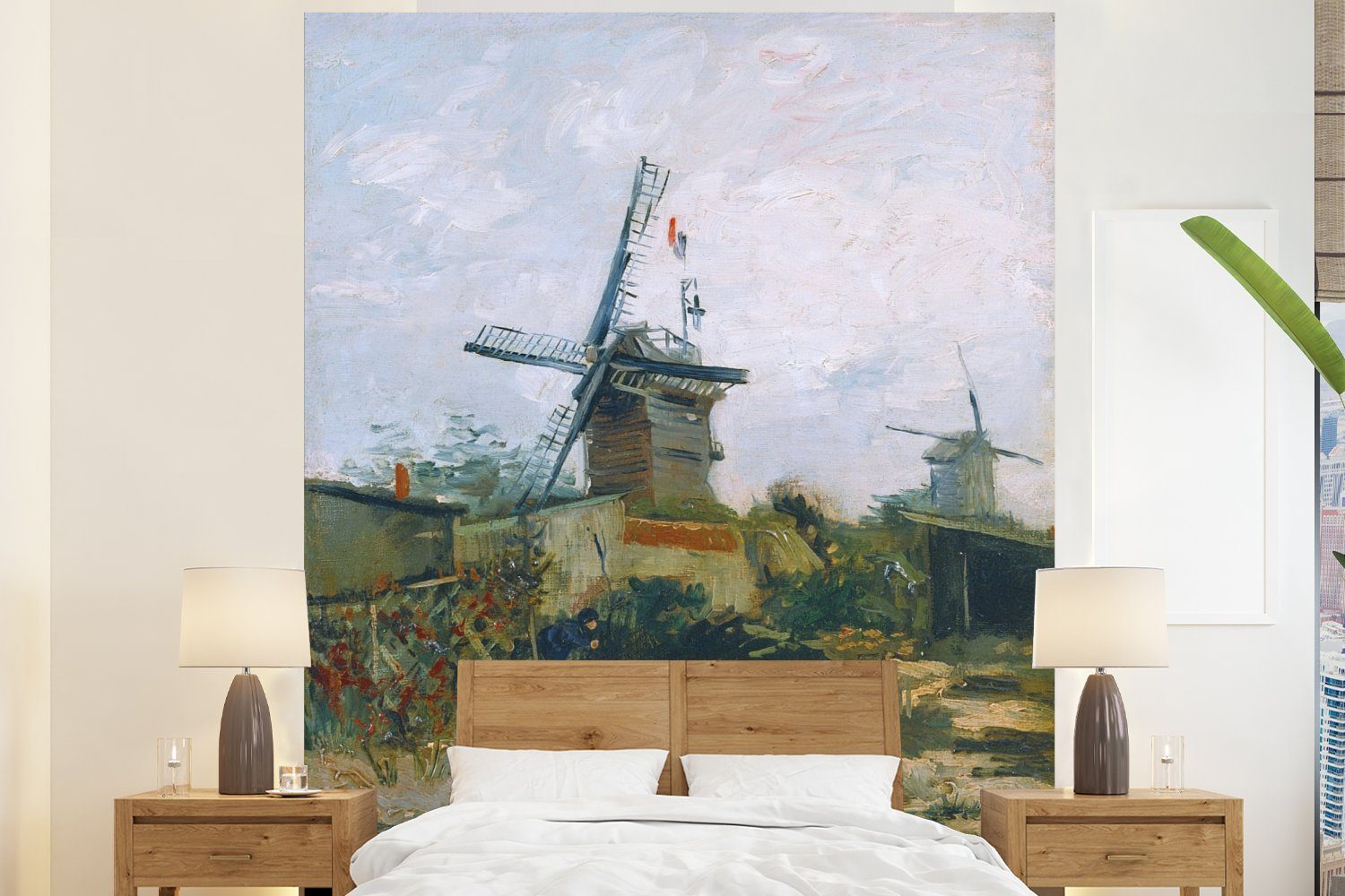 MuchoWow Fototapete Windmühlen auf dem Montmartre - Vincent van Gogh, Matt, bedruckt, (3 St), Vliestapete für Wohnzimmer Schlafzimmer Küche, Fototapete