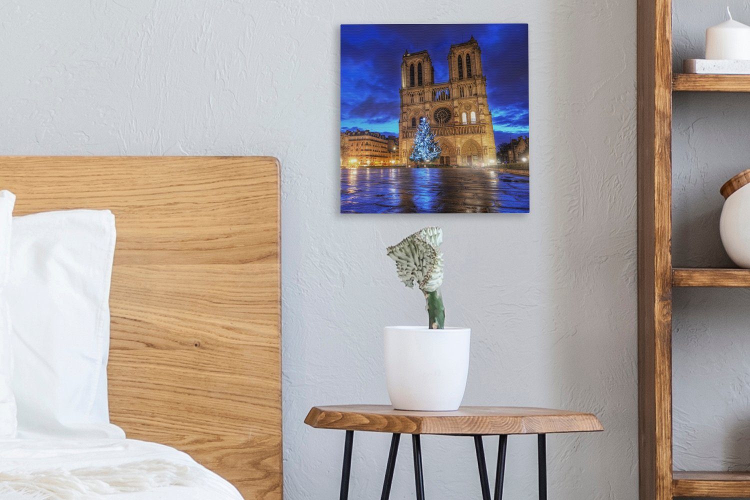 in Paris, Notre Schöner Dame Leinwand (1 St), Bilder Wohnzimmer blauer OneMillionCanvasses® Leinwandbild Schlafzimmer für über Himmel