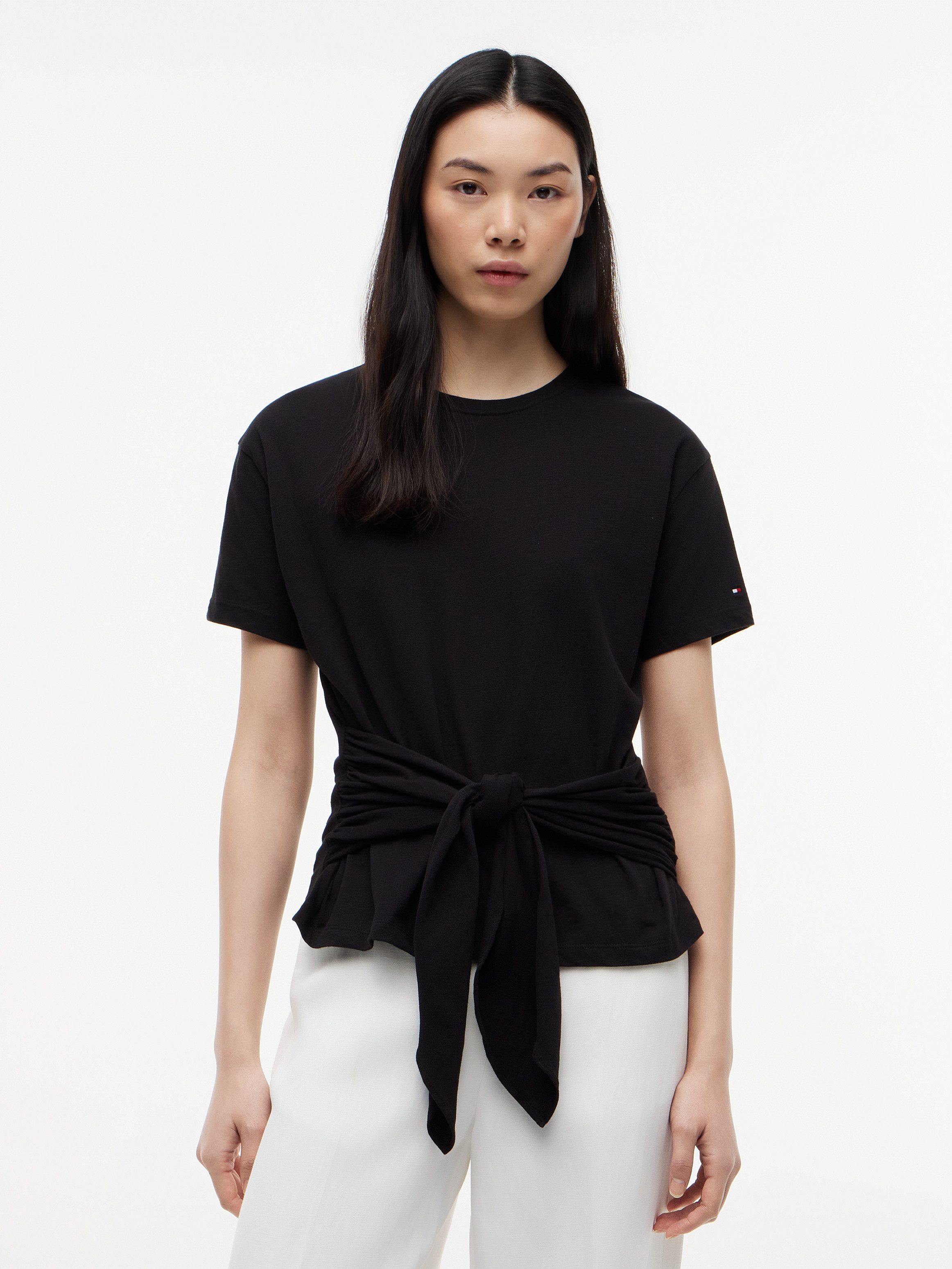 Tommy Hilfiger Kurzarmshirt CO SLUB KNOT SS TEE mit Bindegürtel in der Taille