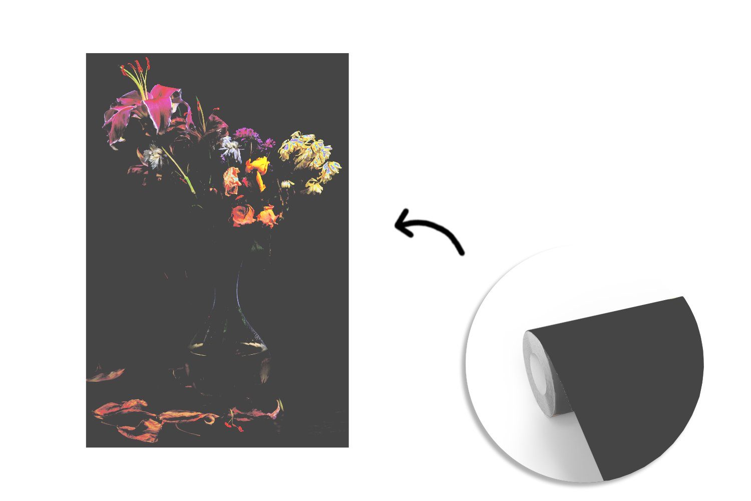 Matt, Verwelkt MuchoWow Blumen Stilleben, Wohnzimmer, Montagefertig bedruckt, für Fototapete Vinyl St), Tapete - - Wandtapete (3