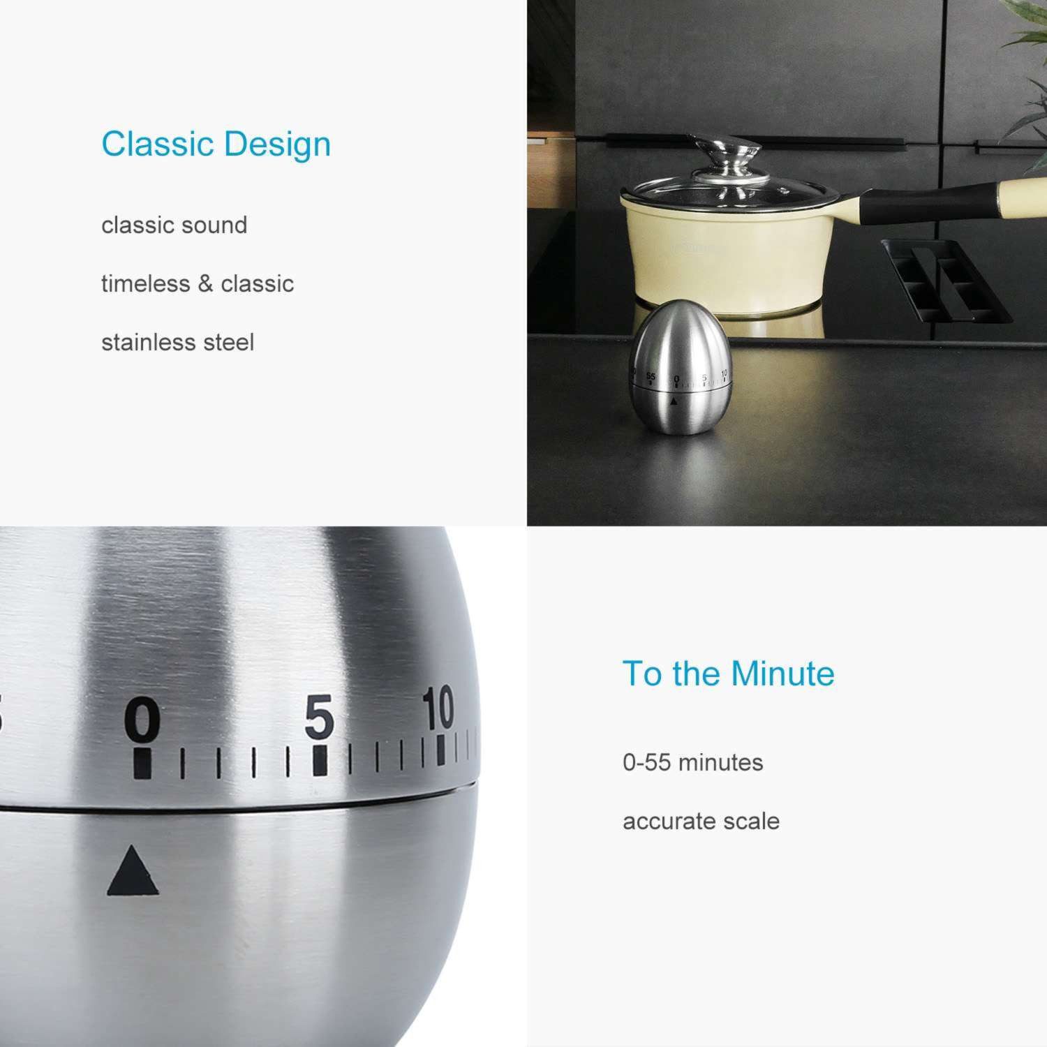 Intirilife Eieruhr (1-St), Eieruhr Rostfreier Edelstahl Küchentimer in elegantem Eierform Design