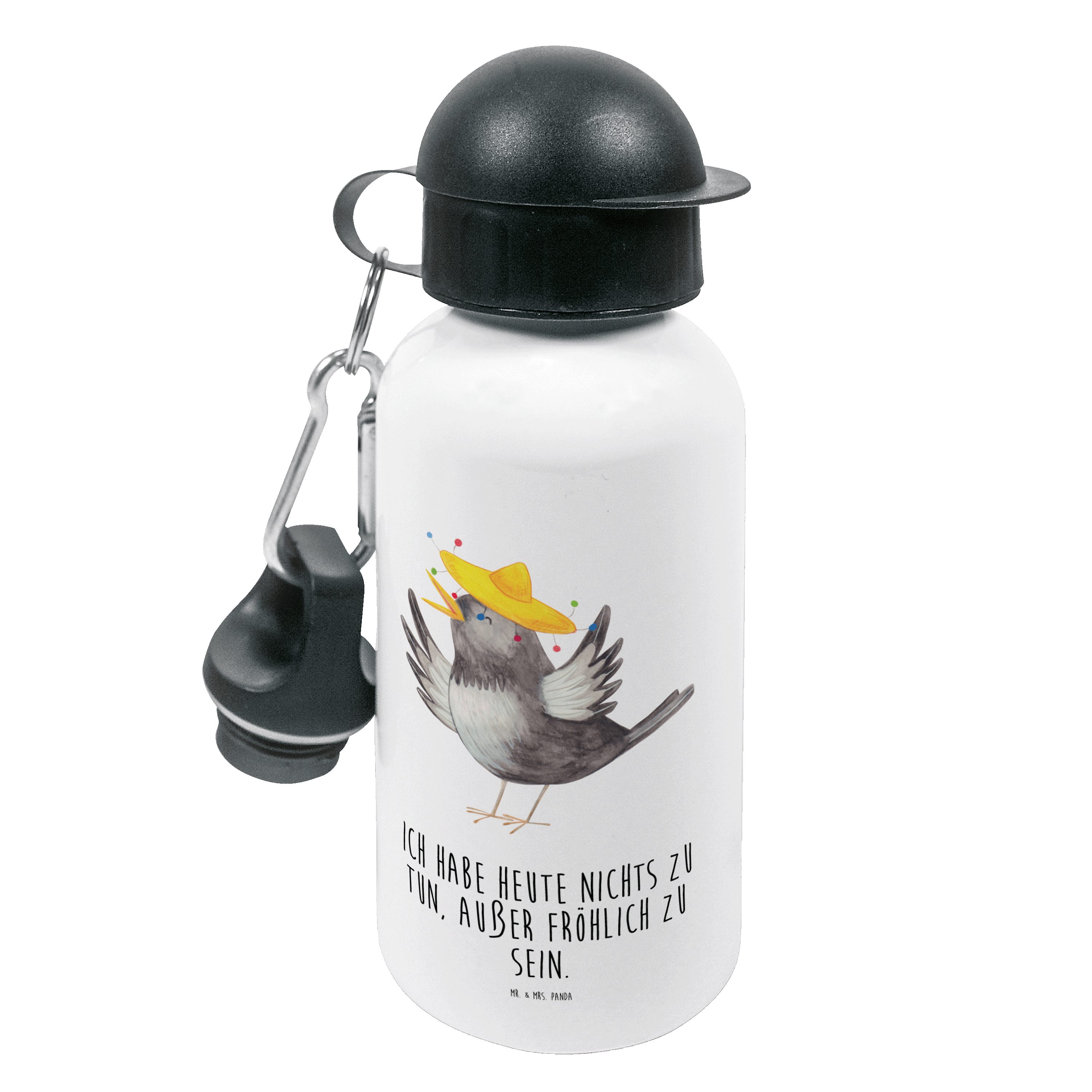 Mr. & Mrs. Panda Trinkflasche Rabe mit Sombrero - Weiß - Geschenk, Kids, Kindertrinkflasche, Tiere