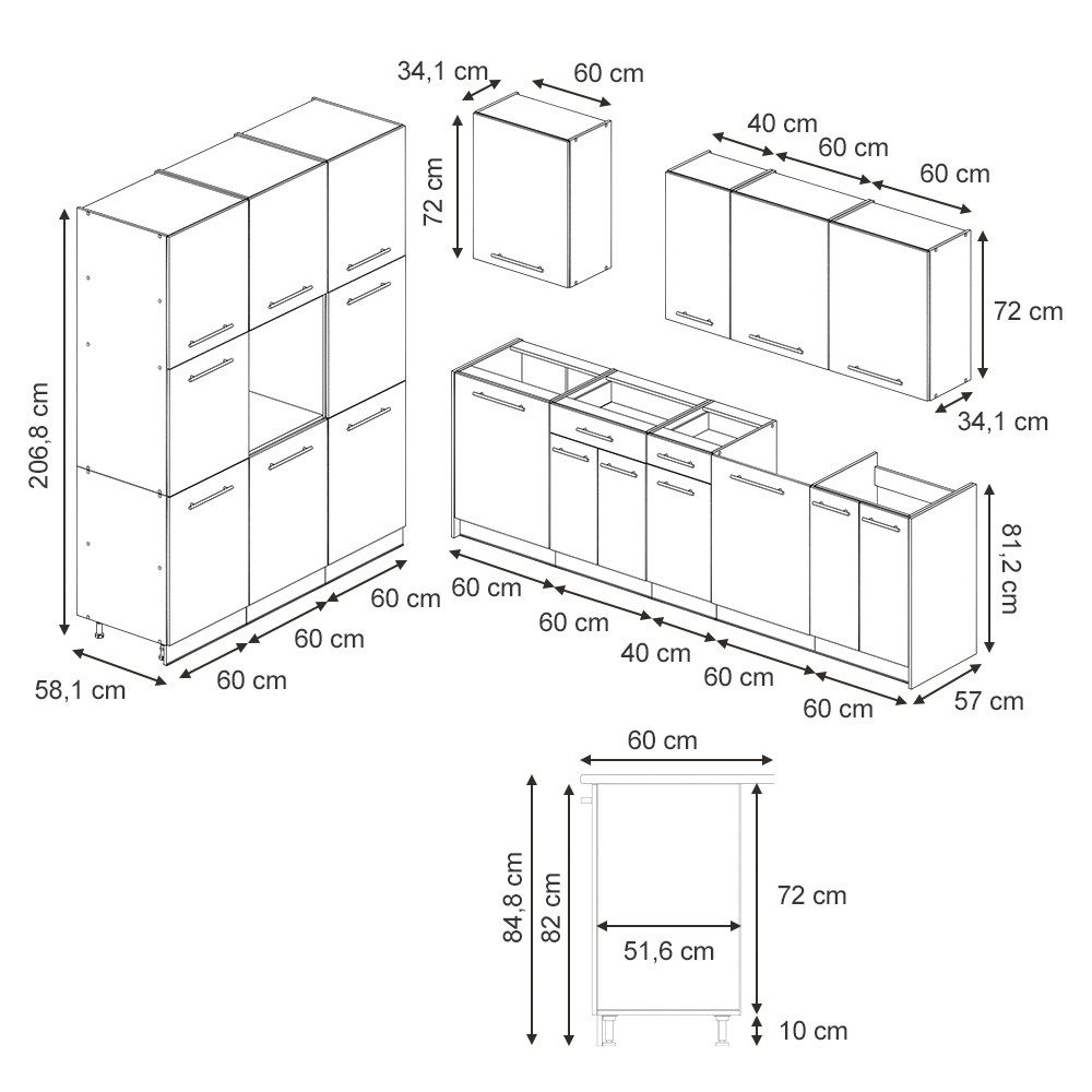 Vicco Küchenzeile Fame-Line, Grün-Gold Landhaus/Anthrazit, 460 cm, AP Anthrazit
