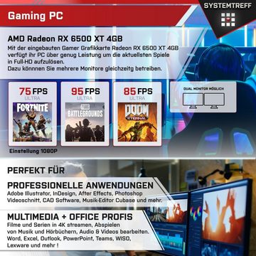 SYSTEMTREFF Basic Gaming-PC (Intel Core i5 12400F, Radeon RX 6500 XT, 16 GB RAM, 512 GB SSD, Luftkühlung, Windows 11, WLAN)