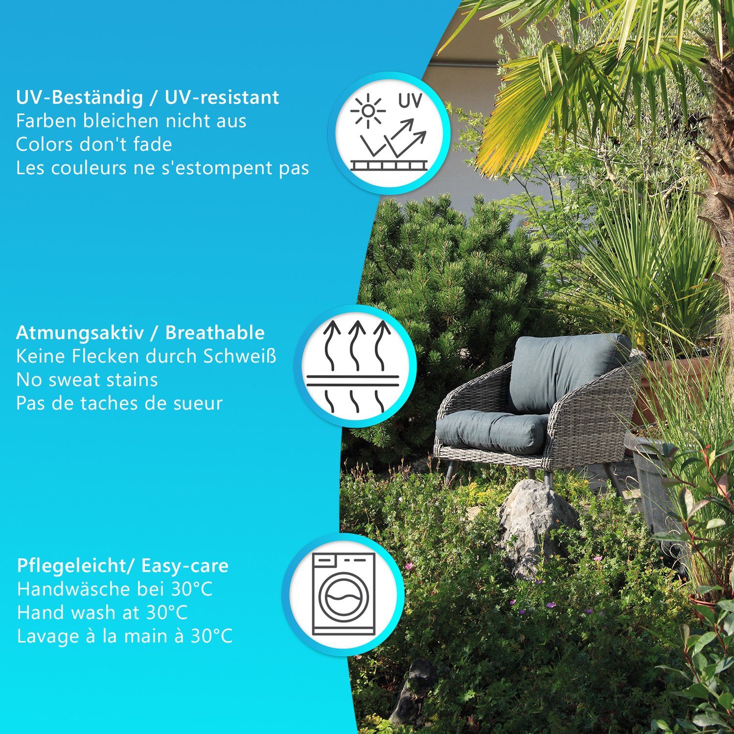 Gartenmöbel, Sand Wasserabweisend Loungekissen Outdoor, cm, Indoor Rückenkissen SmartLounge NYVI Sitzkissen - Rattan 80x40 & für Auflagen 1x