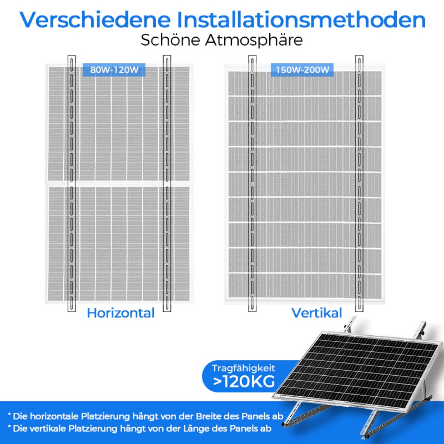 Rhein Beleuchtung Solarmodul-Halterung 4x Solarpanel Halterung & Balkonkraftwerk Halterung 114cm, (bis 45 Zoll, Set, 4-tlg., Für 100-800W Module bis 115cm - Für – Bild 4 von 5