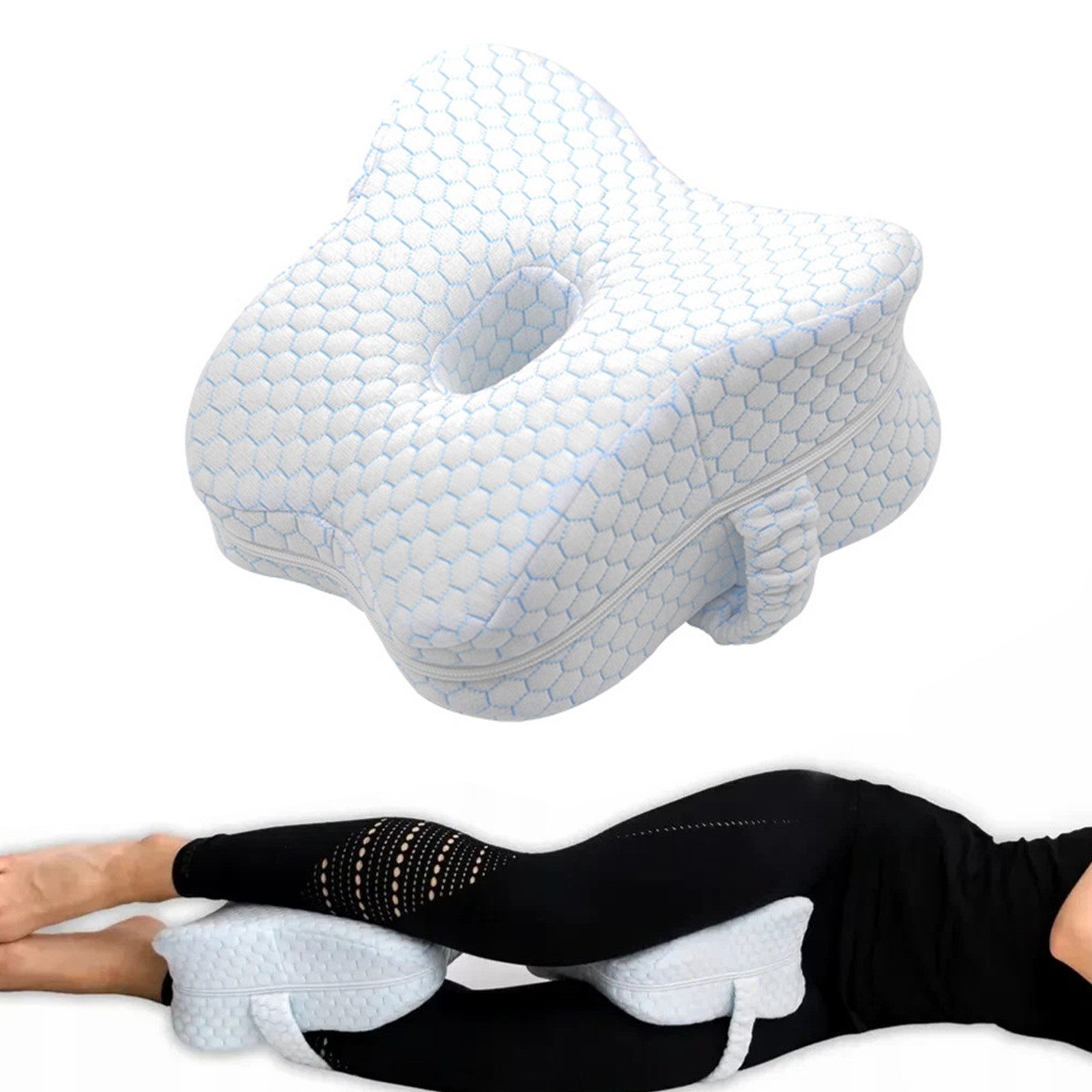 REDOM Kniekissen Memory Foam Kniekissen ergonomisches Beinkissen, (abnehmbarer Bezug Hüft- & Rückenschmerzen Linderung, 1-St., Schmetterlingsform Schlafkissen zur Schlafverbesserung), für Seitenschläfer mit elastischem Gurt