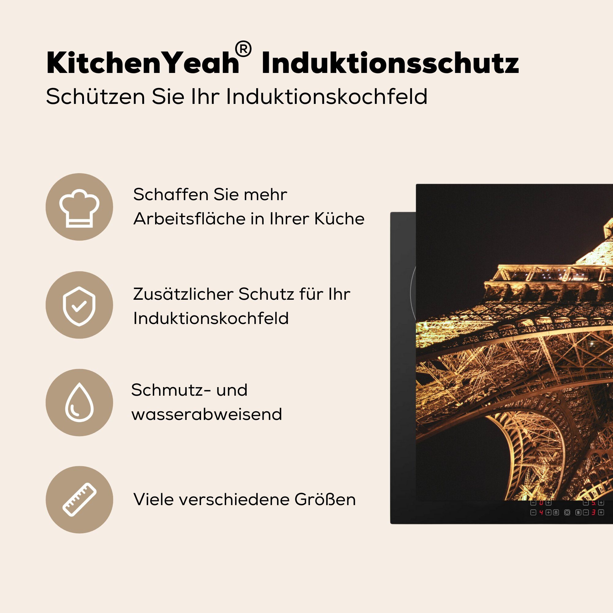 Induktionskochfeld MuchoWow (1 Vinyl, Herdblende-/Abdeckplatte für die Eiffelturm Paris, cm, Ceranfeldabdeckung Schutz 81x52 Lichter tlg), - küche, -