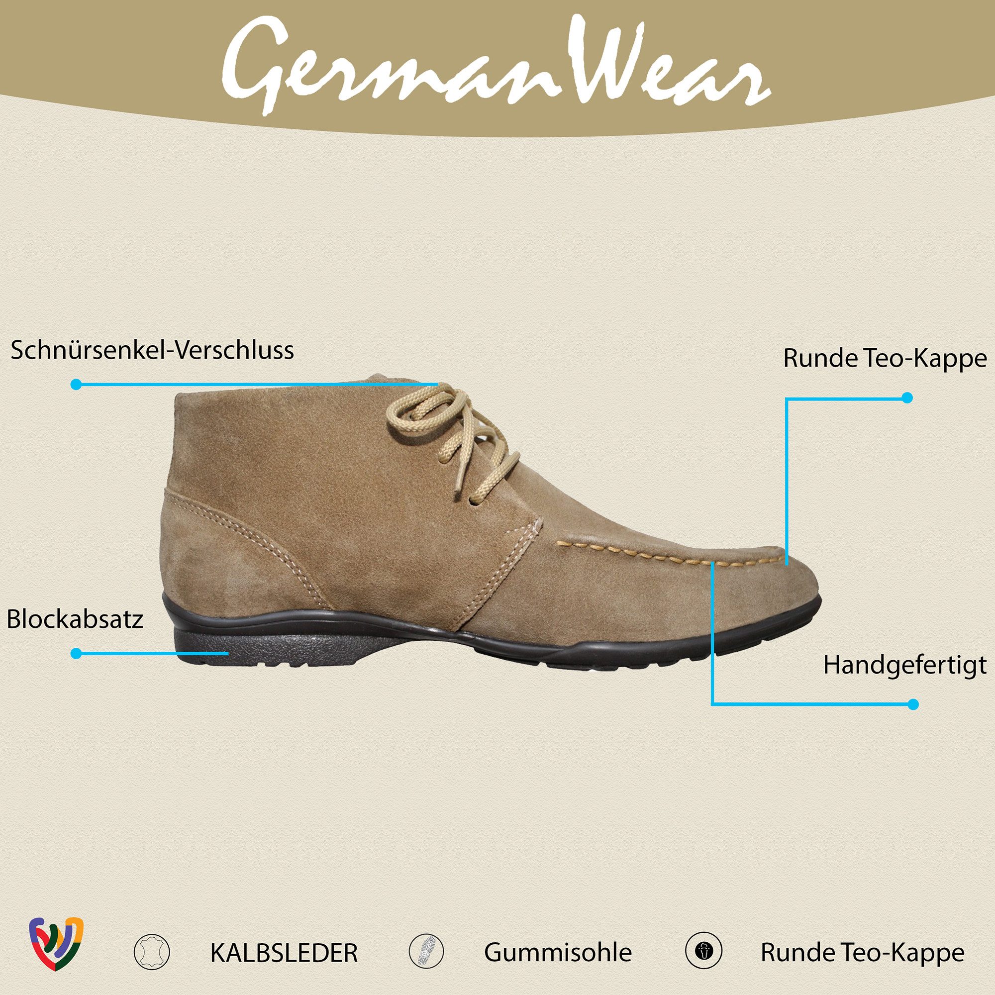 German Wear TREND HSH043 Schnürboots Desert Boots Lederschuhe Stiefeletten Schuhe aus Wildleder