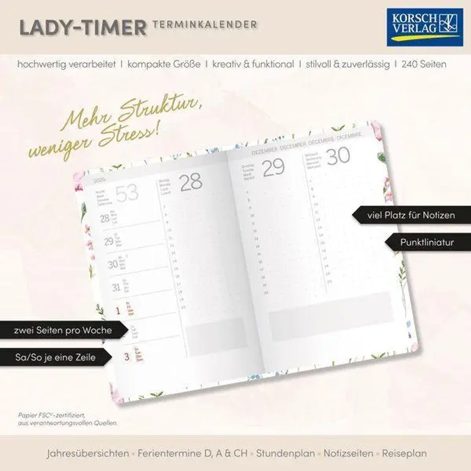 Korsch Verlag Terminkalender Lady-Timer Blütenzauber 2027 – Bild 4 von 5