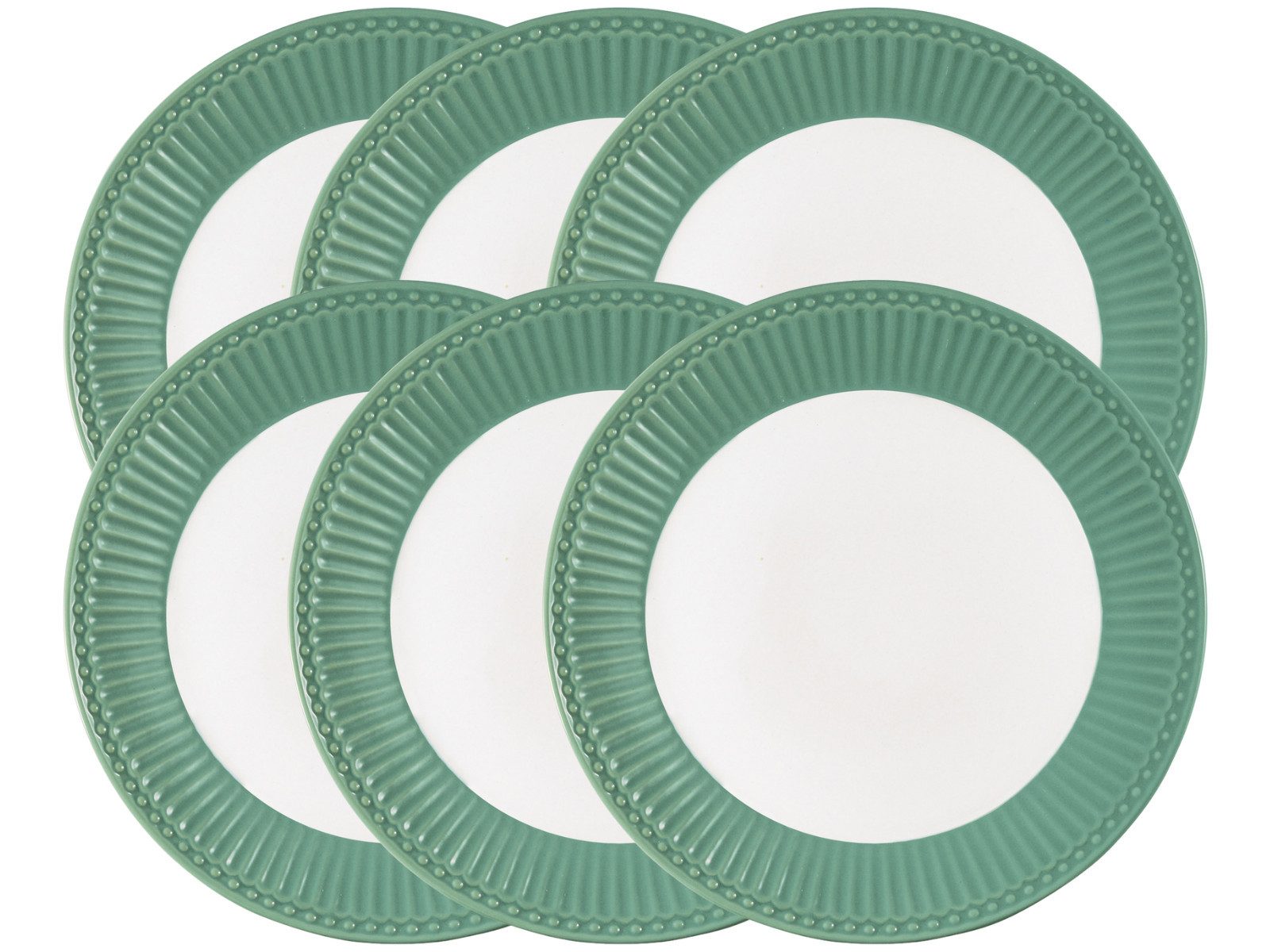 Greengate Teller-Set Alice Brotteller dusty green 17,5cm Set6, Steinzeug