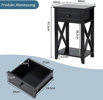 KOMFOTTEU Nachttisch Nachtschrank (1-St), mit Schublade, 40×30×61,5cm