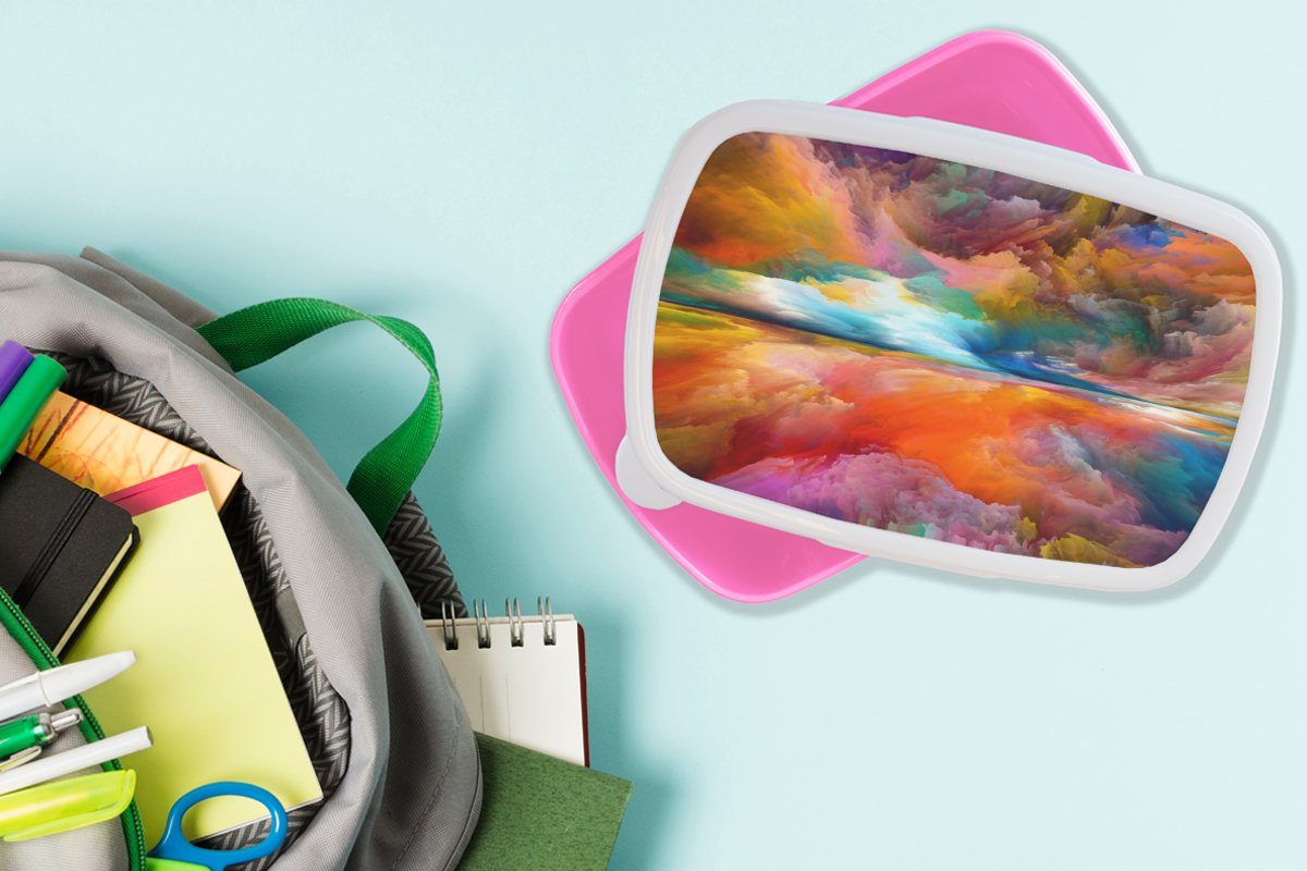 (2-tlg), Kinder, Mädchen, Wolken, MuchoWow Kunststoff - Snackbox, Kunststoff, rosa Abstrakt Erwachsene, Brotbox - - Lunchbox Ölgemälde Brotdose für Gemälde