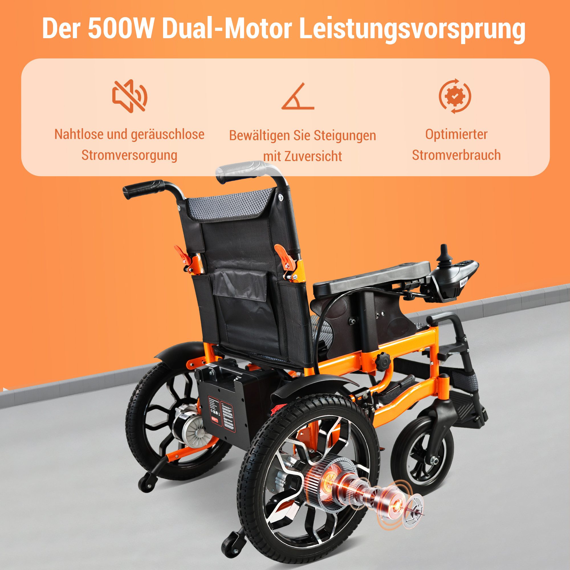 Vankel Elektrorollstuhl Elektrisch Faltbar Leicht bis 150KG, Faltbar, 25 km, seniorenmobil, 2x250W, 6,00 km/h E-Rollstuhl