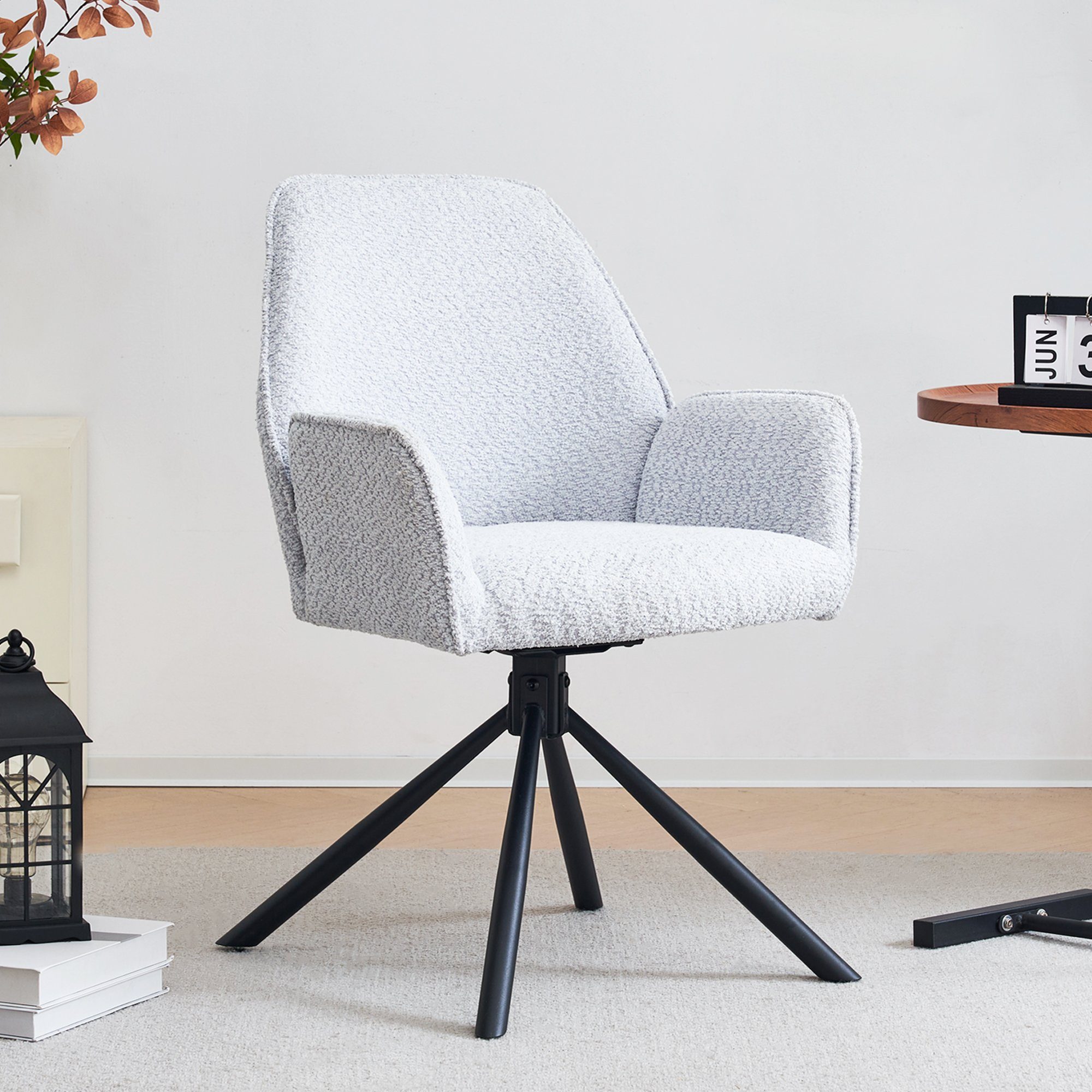 OKWISH Drehsessel TV-Sessel Relaxsessel Loungesessel Polsterstuhl (Metallstuhl mit vier Beinen, 180° drehbarer Freizeitstuhl,drehbarer Esszimmerstuhl), Sessel, Baseballbeinstuhl, einzelner Sofastuhl grau