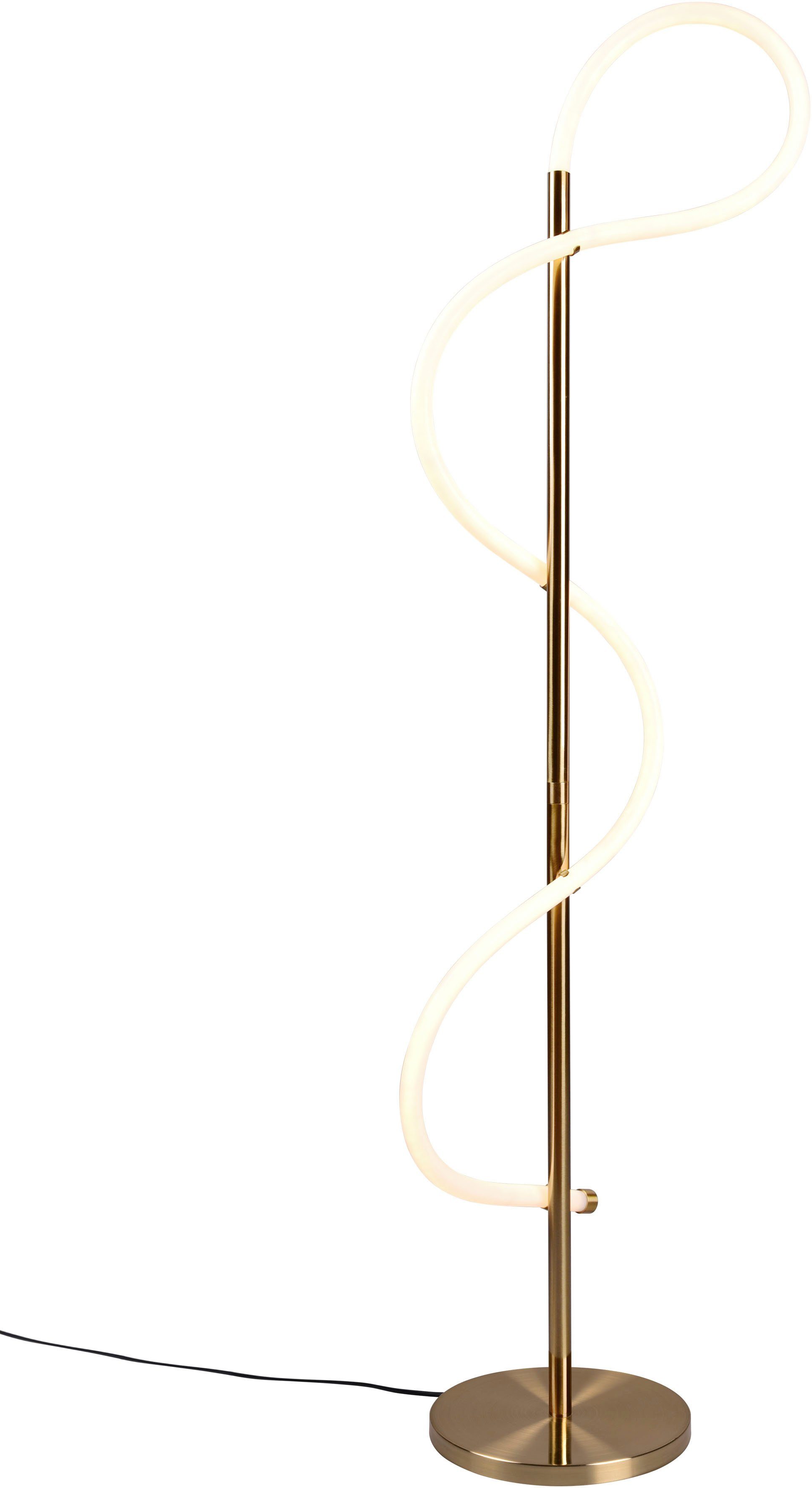 Cecile, Stehlampe Fußschalter Leonique dimmbar LED mit LED Dimmfunktion, geschwungener Röhre, integriert, Stehleuchte mit Warmweiß, fest LED