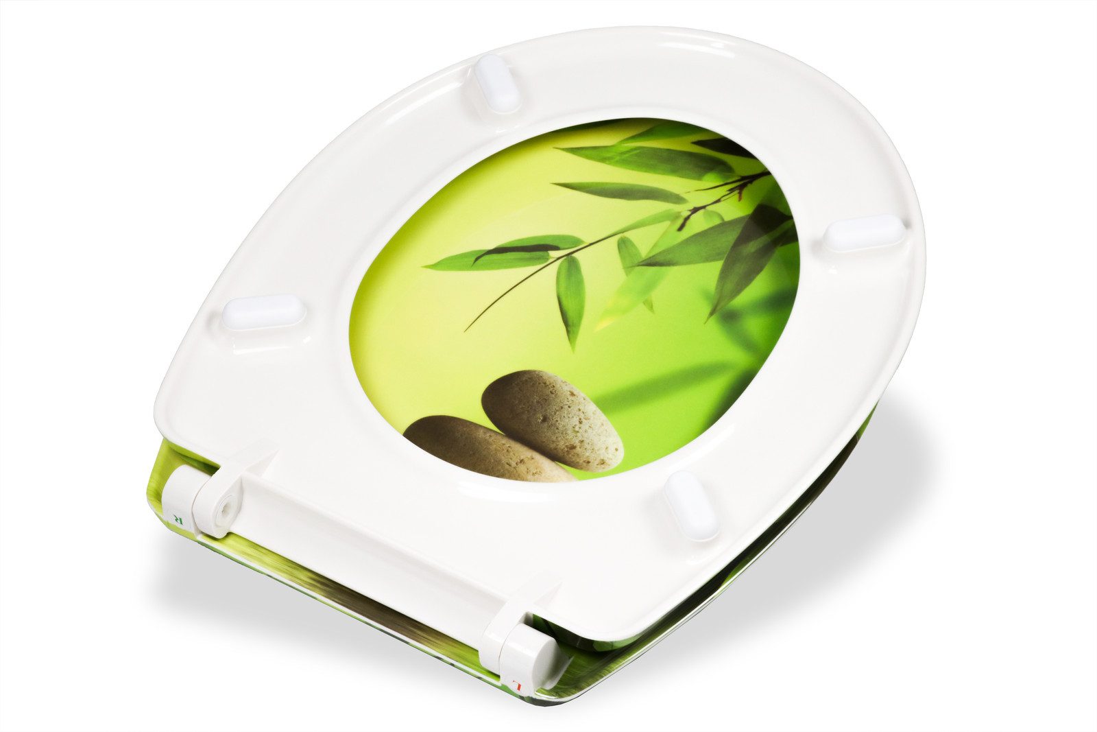 Stabilo Sanitär WC-Sitz WC-Sitz "Bamboo" Toilettensitz Klositz (Komplett-Set, mit Edelstahl-Befestigungsschrauben), WC-Sitz mit Absenkautomatik, pflegeleicht.
