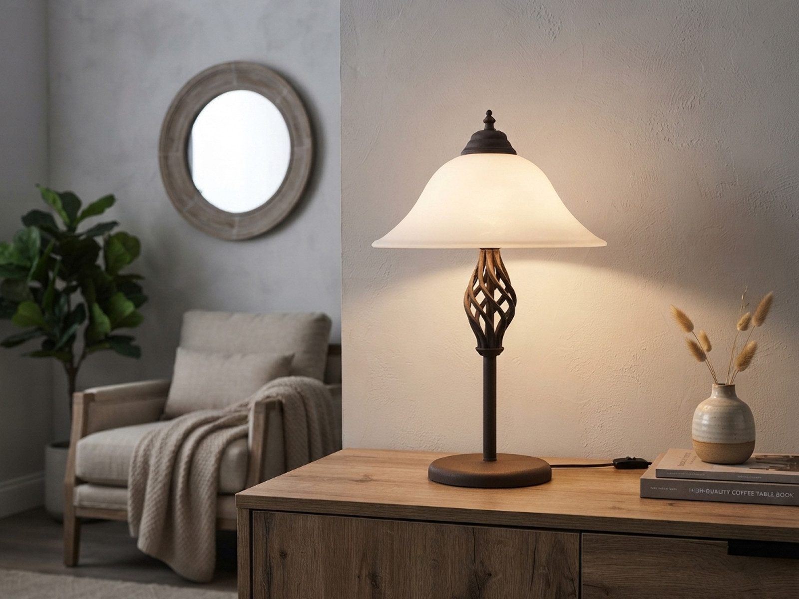 TRIO Leuchten LED Tischleuchte Rostoptik mit Glasschirm, Höhe 50cm, dimmbar, LED wechselbar, Warmweiß, große Tischleuchte Landhaus-Stil, Nachttisch-Lampe rustikal