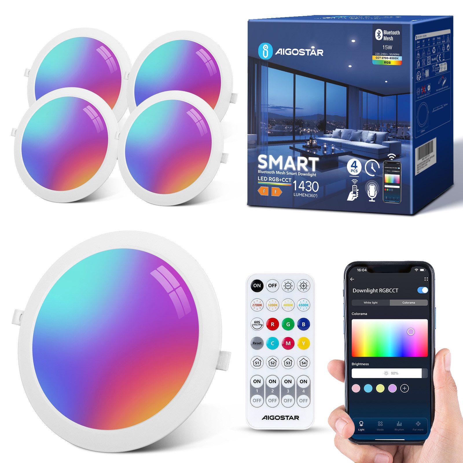 Aigostar LED Einbauleuchte Smart Decken Einbaulampe RGB+CCT Kompatibel mit günstig online kaufen