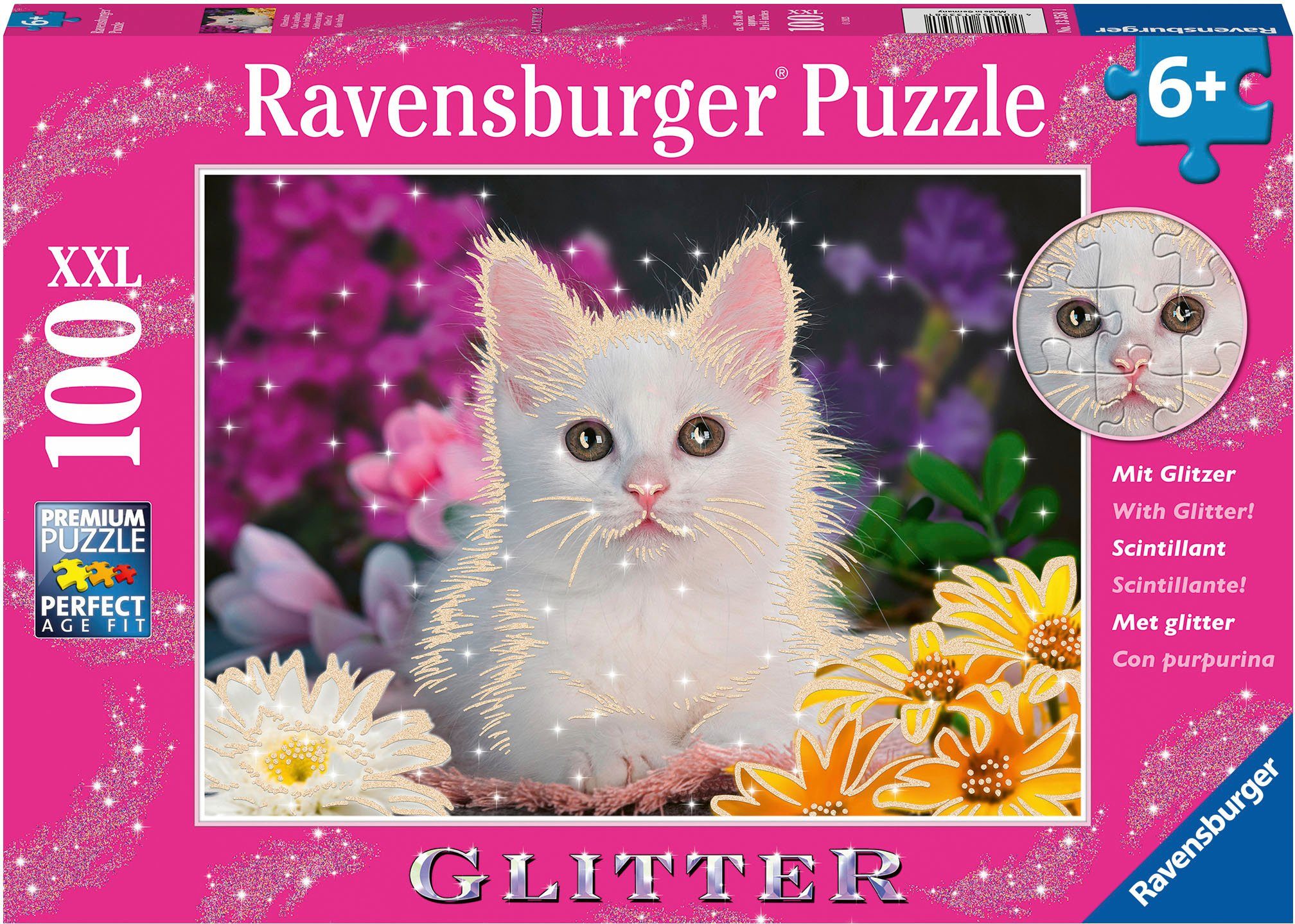Ravensburger Puzzle Glitzerkatze, 100 Puzzleteile, Made in Germany; FSC®- schützt Wald - weltweit