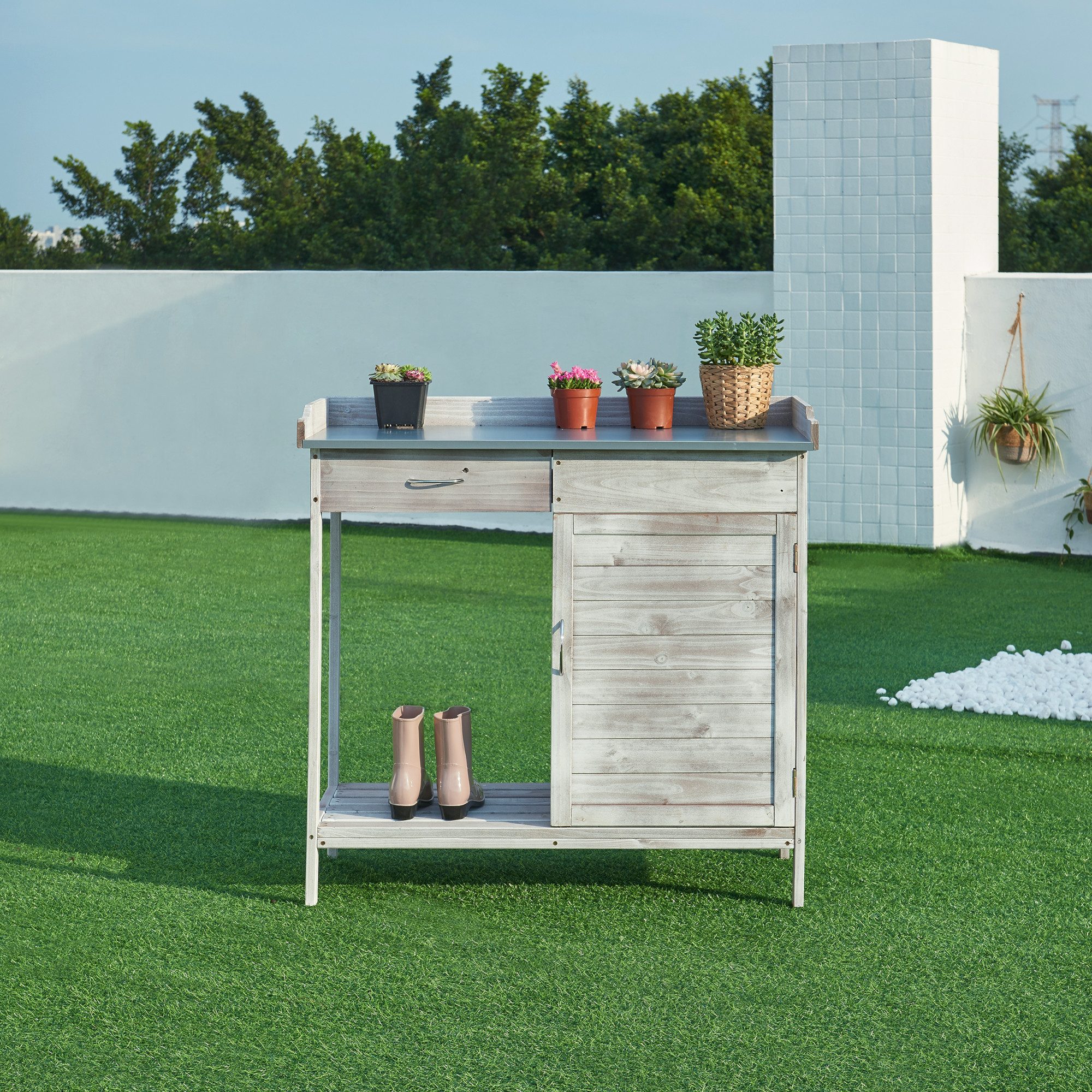 casa.pro Pflanztisch, »Aliano« verzinkte Arbeitsplatte 98x48x94 cm Tannenholz Grau