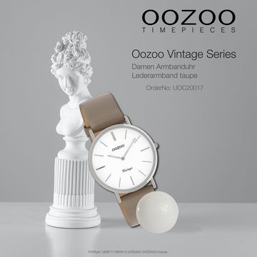 OOZOO Quarzuhr Oozoo Damen Armbanduhr Vintage Series, Damenuhr rund, mittel (ca. 36mm) Lederarmband taupe, braun