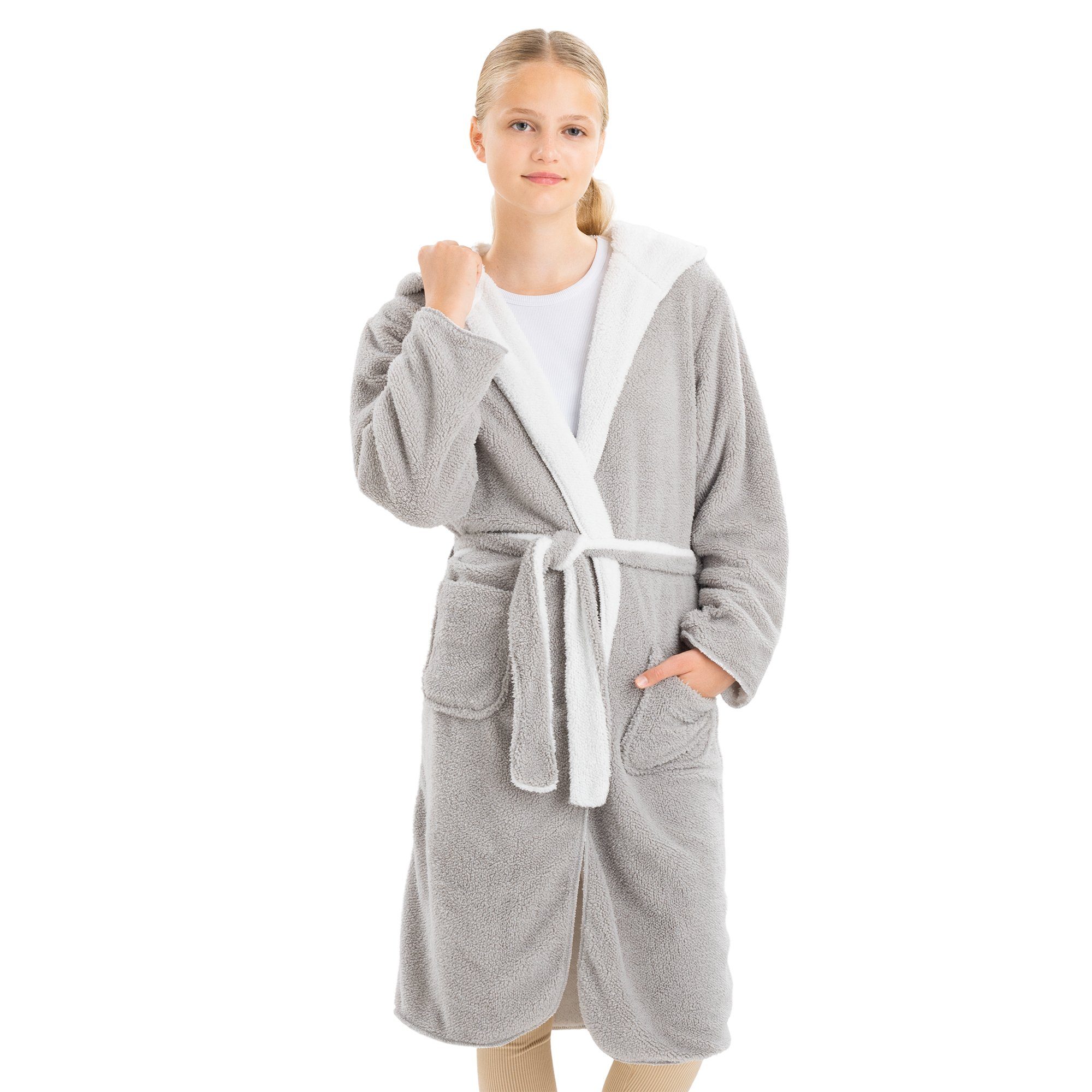HOMELEVEL Bademantel Kuschelfleece Bademantel für Kinder - Sherpa Morgenmantel mit Taschen, Polyester