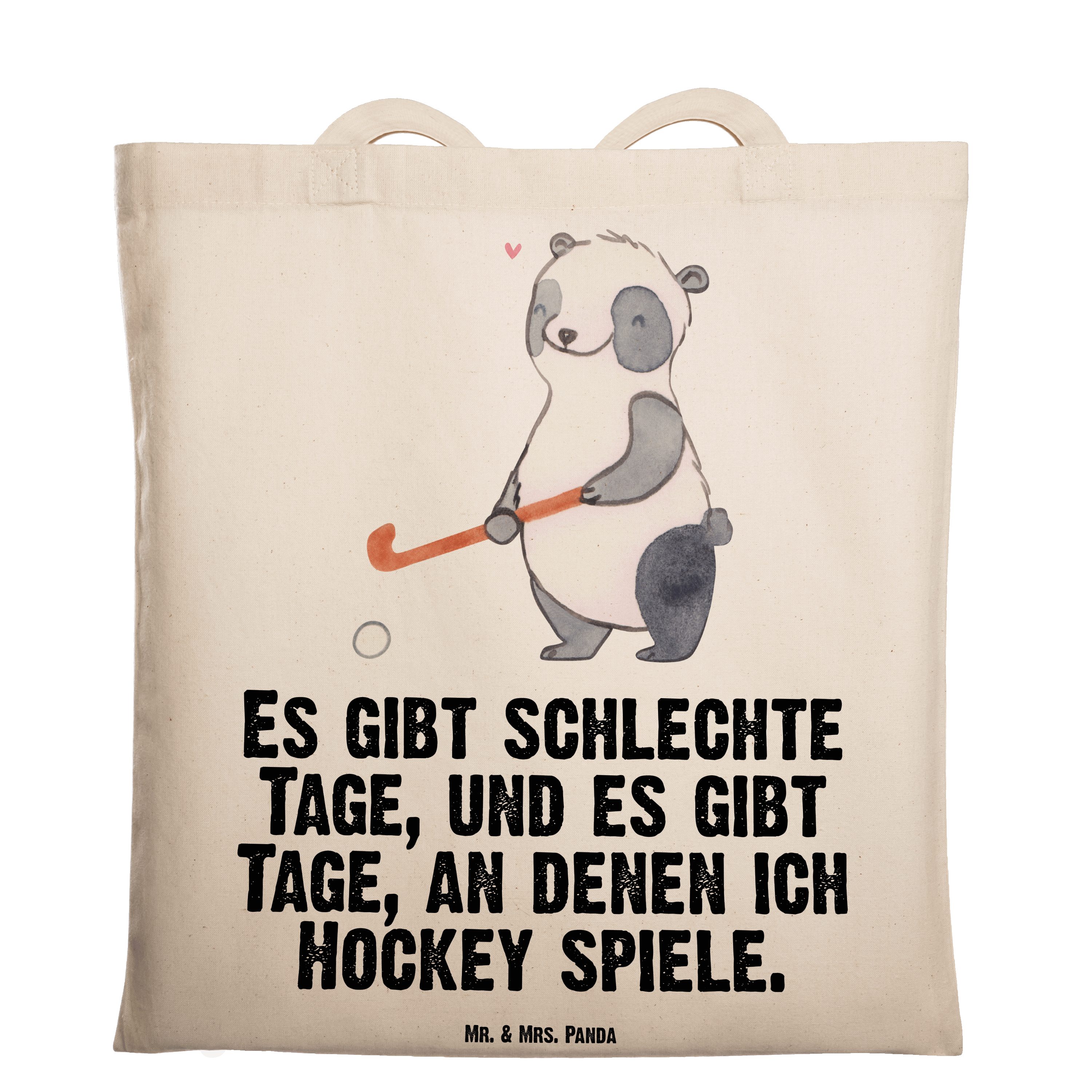 Mr. & Mrs. Panda Tragetasche Panda Hockey spielen Tage - Transparent - Geschenk, Einkaufstasche, D (1-tlg)