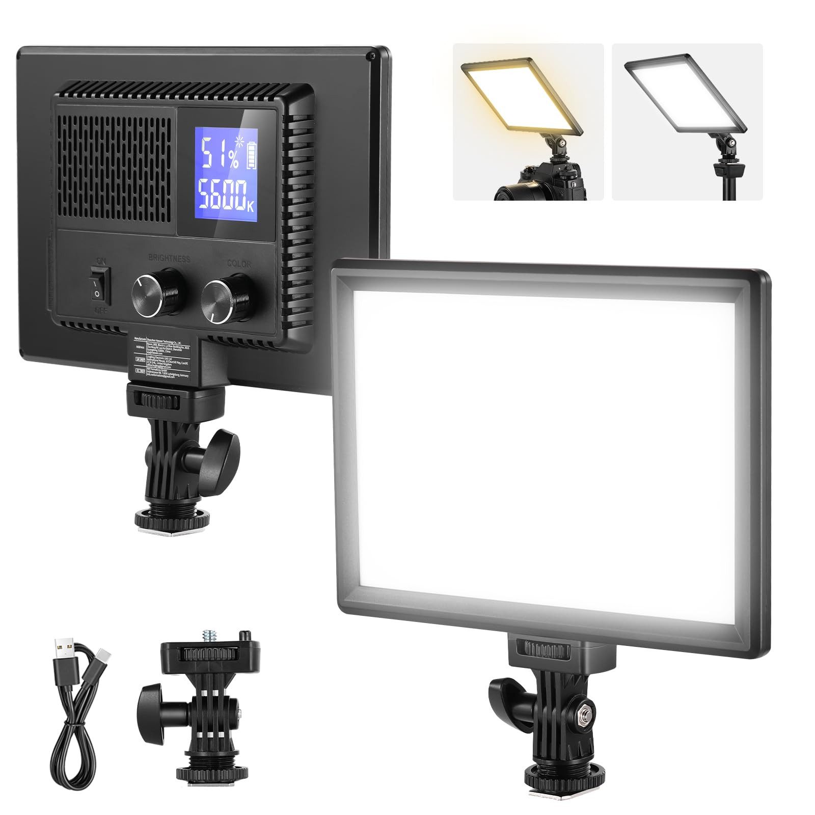 Neewer Videoleuchte NL-116AI 9" LED Panel CRI95+ 3200K-5600K dimmbar, mit wiederaufadbarerBatterie