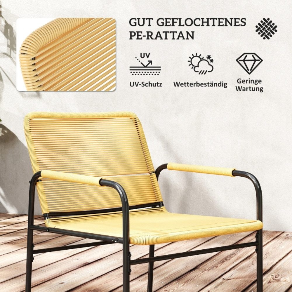 CHICFURN Balkonset 3-tlg. Rattan Bistroset mit 2 Gartensesseln und Couchtisch, (Set, 3-tlg., Balkonmöbel-Set für Garten, Terrasse und Balkon), Stahlgestell mit Rattangeflecht, Farbe Gelb