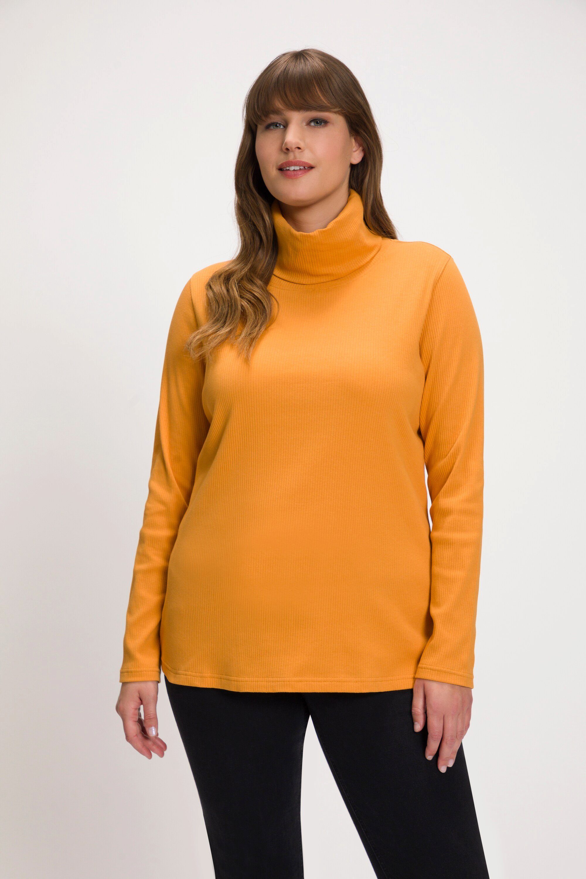 Ulla Popken Damen Langarm T-Shirt Mit Rollkragen – Classic Fit, Weicher Rippjersey