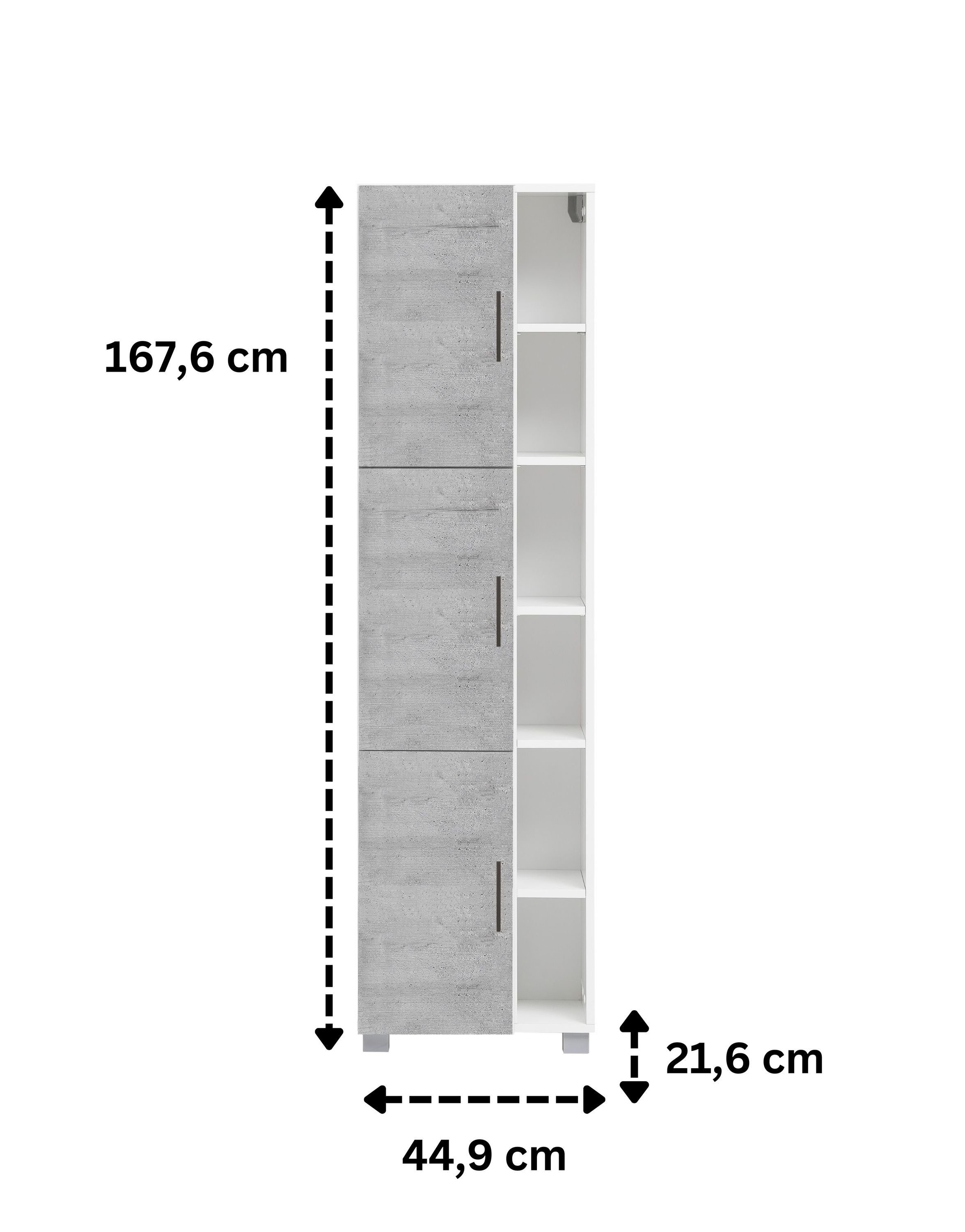 Ablagen, (Kein Set) Samuel verstellbare Grau Hochschrank Schildmeyer Metallgriffe, Kunststofffüße, Schrankfächer, Böden