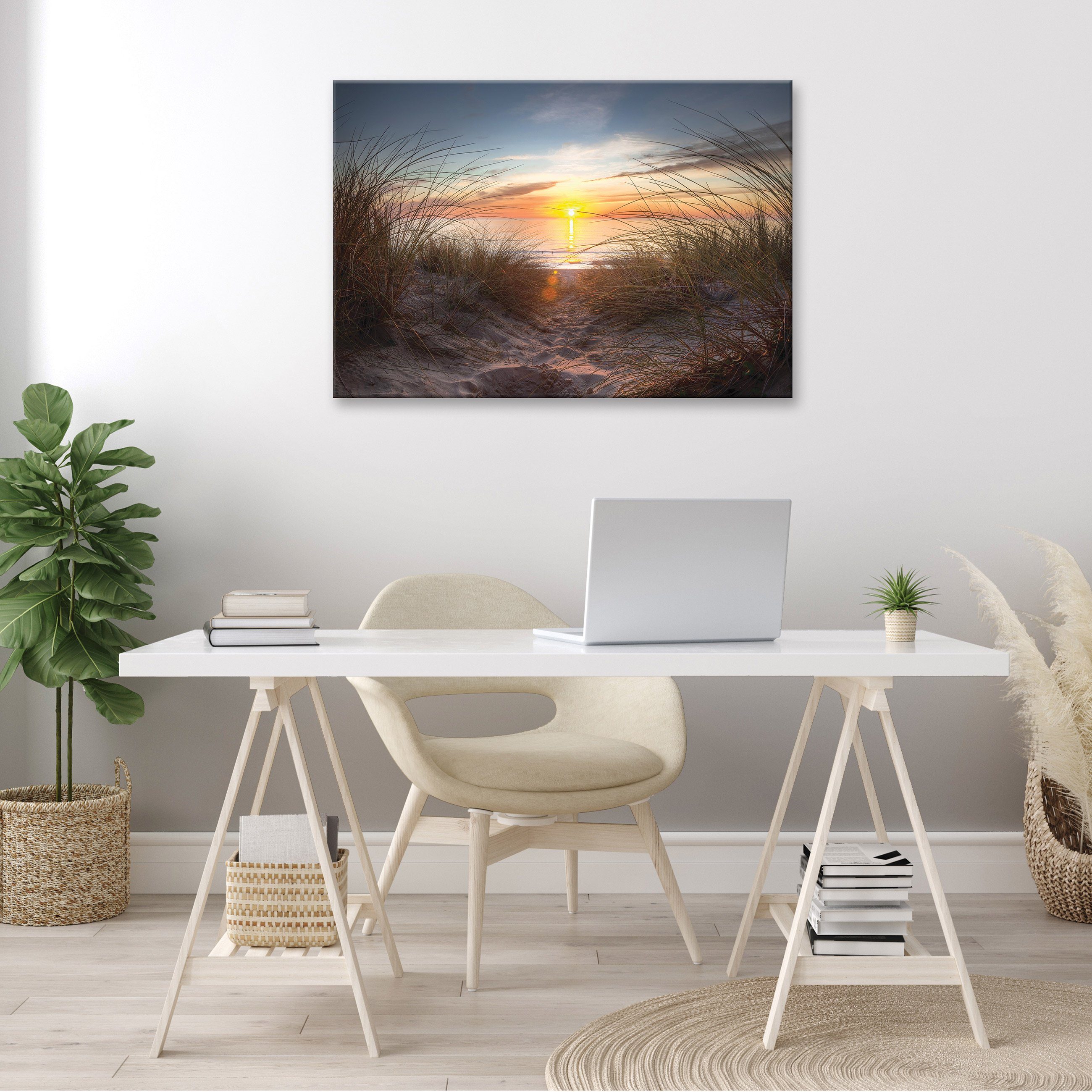 Wallarena Leinwandbild Natur (Einteilig), Wandbilder Auf Sonne Wandbild für Wohnzimmer Aufhängefertig Canvas Groß Schlafzimmer, Bilder Strand Sand XXL Modern Bild Kunstdruck Leinwandbilder Meer Leinwand