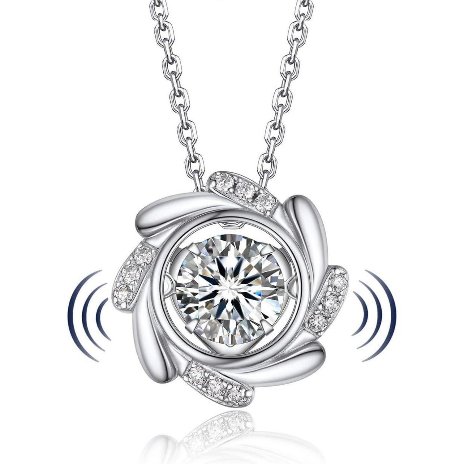 Kette mit Anhänger Halskette Damen 1 Karat Moissanite Silber 5 Sparkling Windmühle