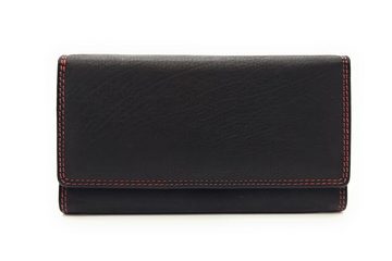 JOCKEY CLUB Geldbörse echt Leder Damen Portemonnaie lang mit RFID Schutz, bicolor, außen schwarz mit Kontrastnaht