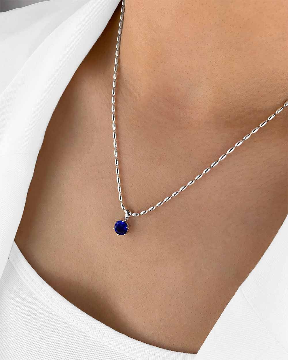 DANIEL CLIFFORD Kette mit Anhänger 'Rosabelle' Damen Halskette Silber 925 runder Kristall Anhänger blau (inkl. Verpackung), größenverstellbare Silberkette mit Silberperlen und Kristallanhänger